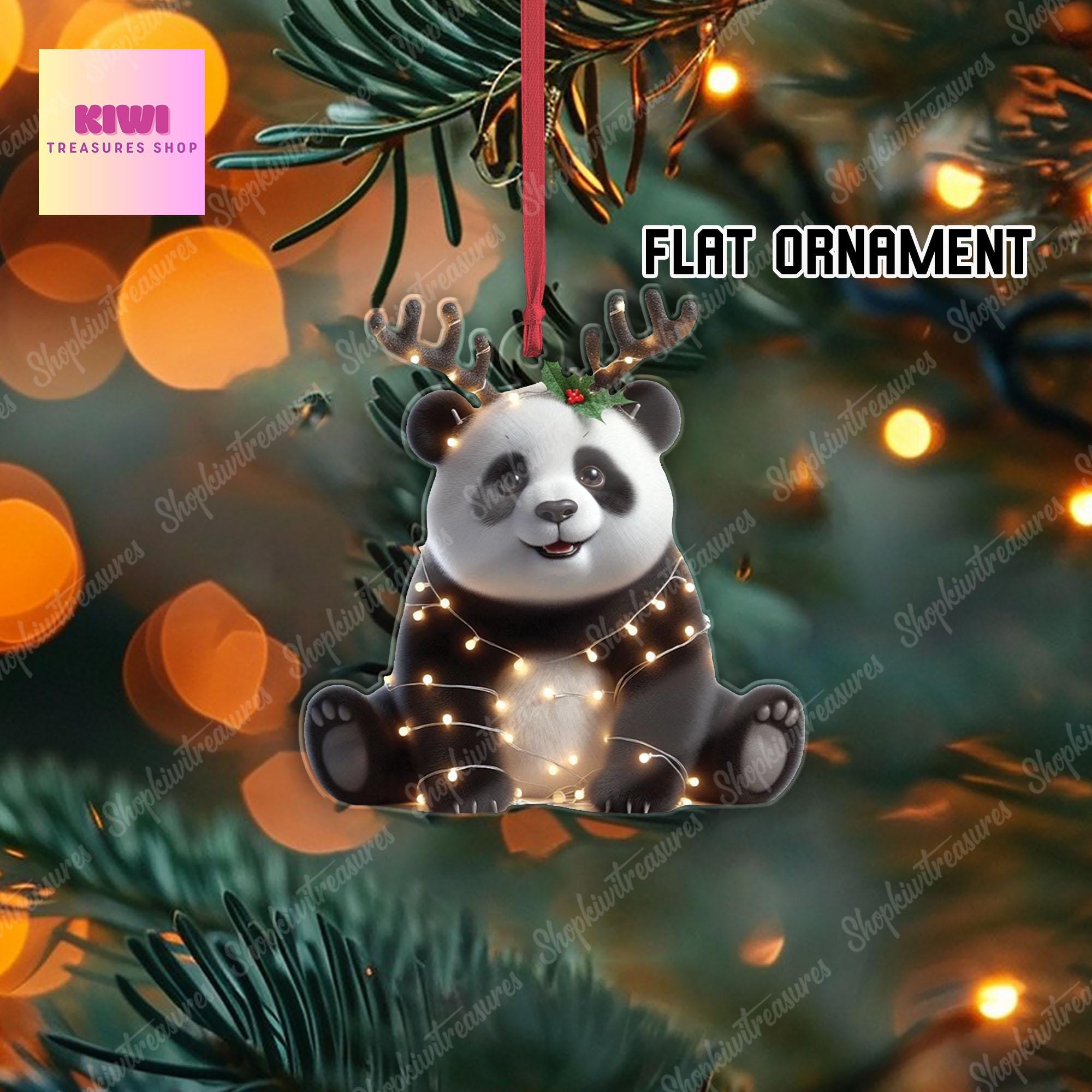 Panda Christmas Ornament, panda lovers gift, Christmas hanging, FLAT 2d ornament, Animal christmas ornament, cute panda gift