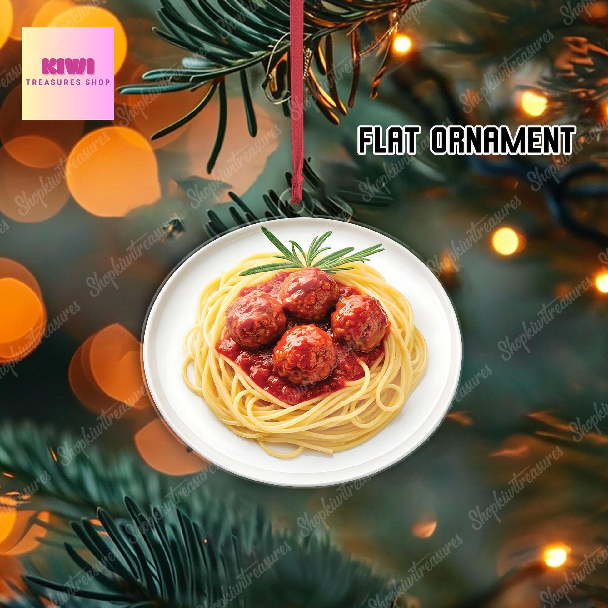 Spaghetti  Meat ball FLAT Ornament, Spaghetti ornament, christmas tree hanging, Foodie lover gift, FLAT 2D ornament, not 3D