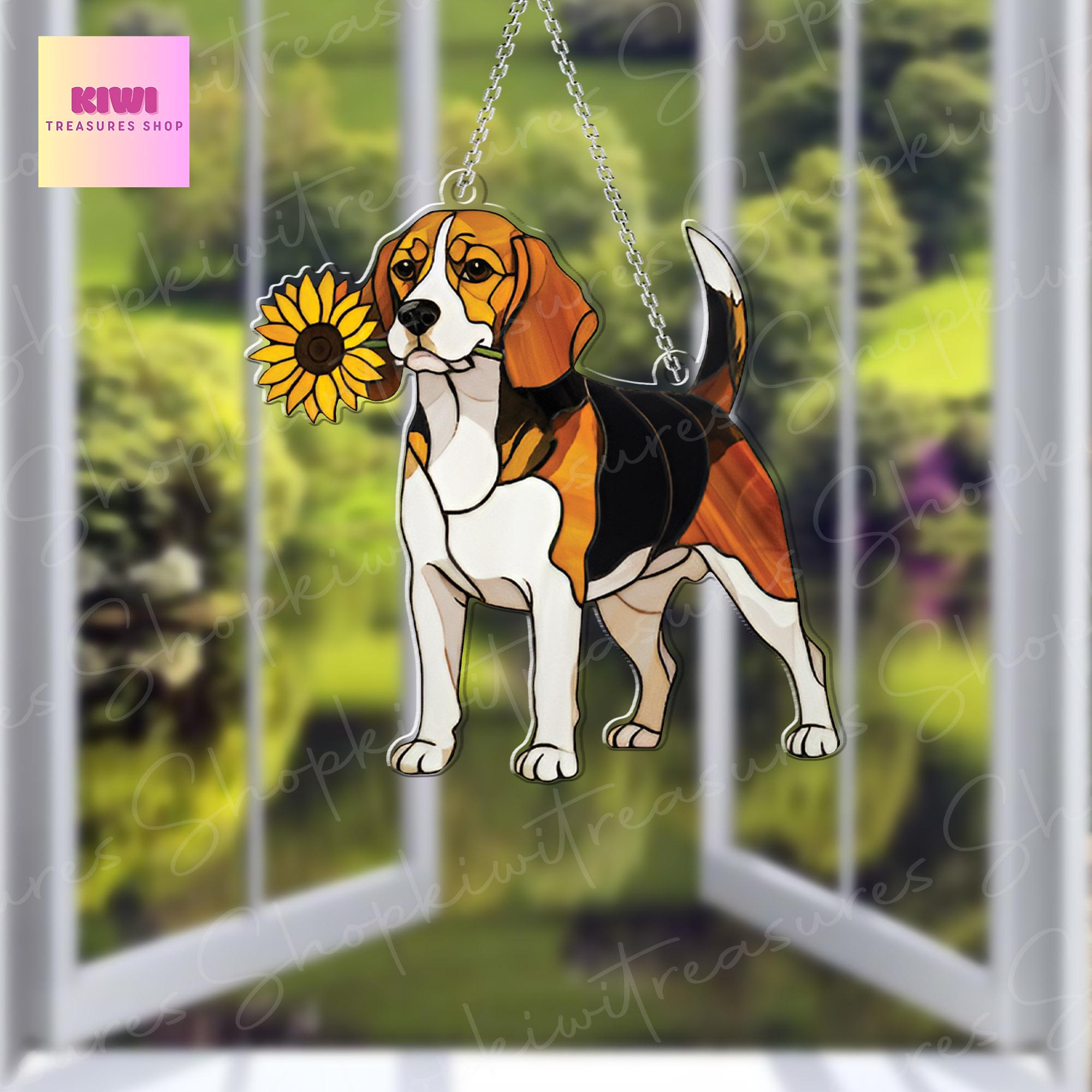 Beagle With Sunflower ACRYLIC Window Hanging, Dog Window Hanging, Beagle Lover Decor, Beagle Mom Decor, Dog LOver Gift, Funny Dog Decor
