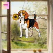 Beagle With Sunflower ACRYLIC Window Hanging, Dog Window Hanging, Beagle Lover Decor, Beagle Mom Decor, Dog LOver Gift, Funny Dog Decor