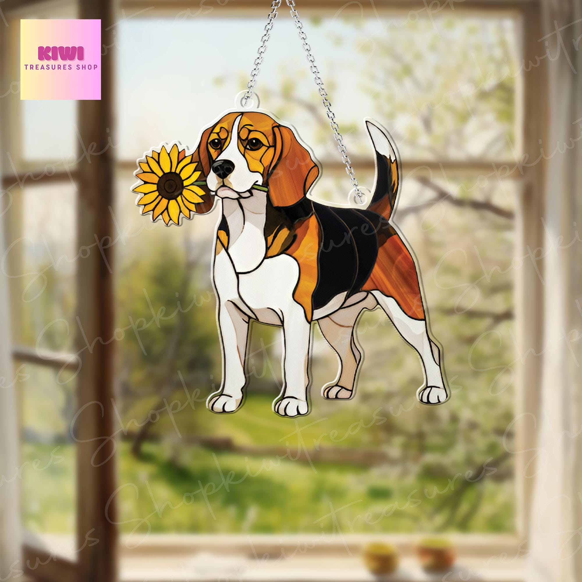 Beagle With Sunflower ACRYLIC Window Hanging, Dog Window Hanging, Beagle Lover Decor, Beagle Mom Decor, Dog LOver Gift, Funny Dog Decor