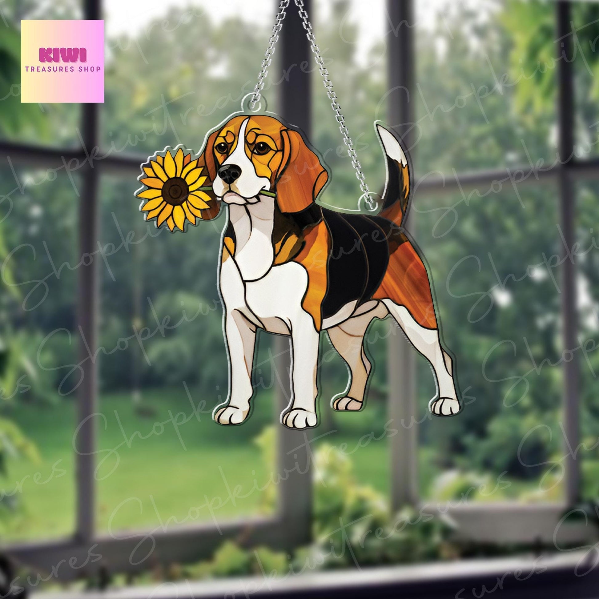 Beagle With Sunflower ACRYLIC Window Hanging, Dog Window Hanging, Beagle Lover Decor, Beagle Mom Decor, Dog LOver Gift, Funny Dog Decor