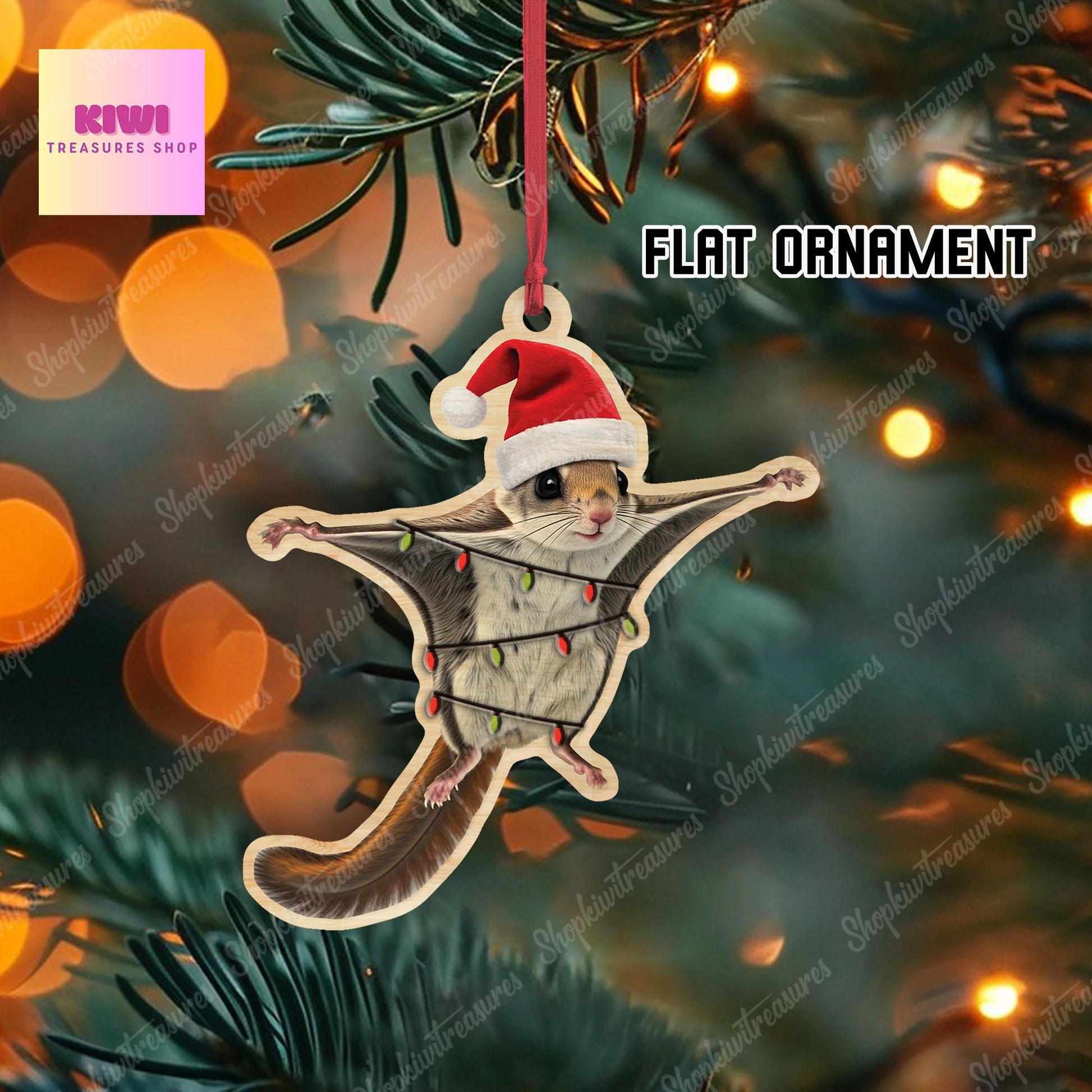 Custom name flying squirrel Ornament, 2D Flat squirrel Ornament, Perfect gift for kids, squirrel lover gift, Funny squirrel, exchange gift