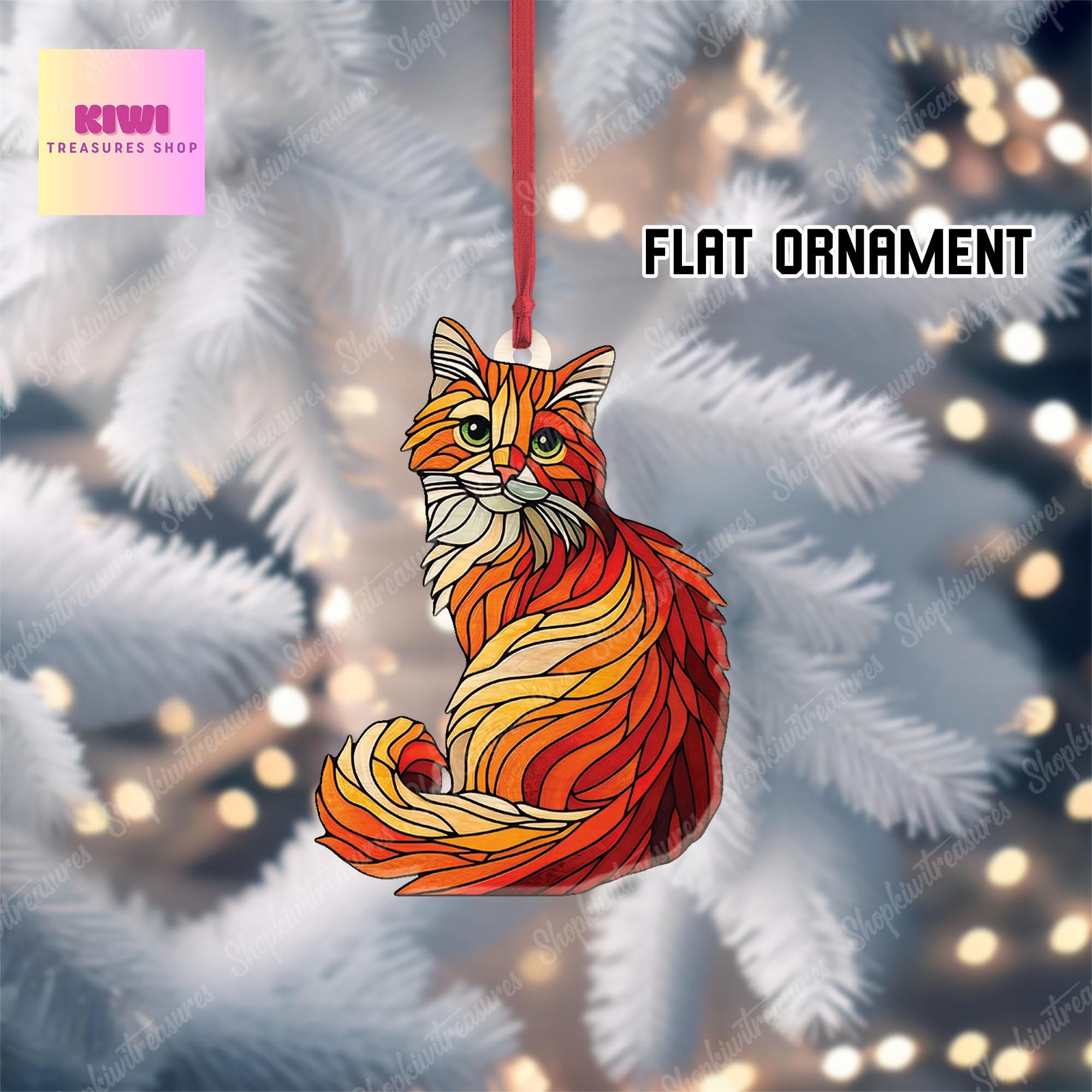orange cat hanging on tree Ornament, 2d FLAT cat ornament,orange cat Ornament, Funny orange cat, cat mom dad idea gift, memorial gift