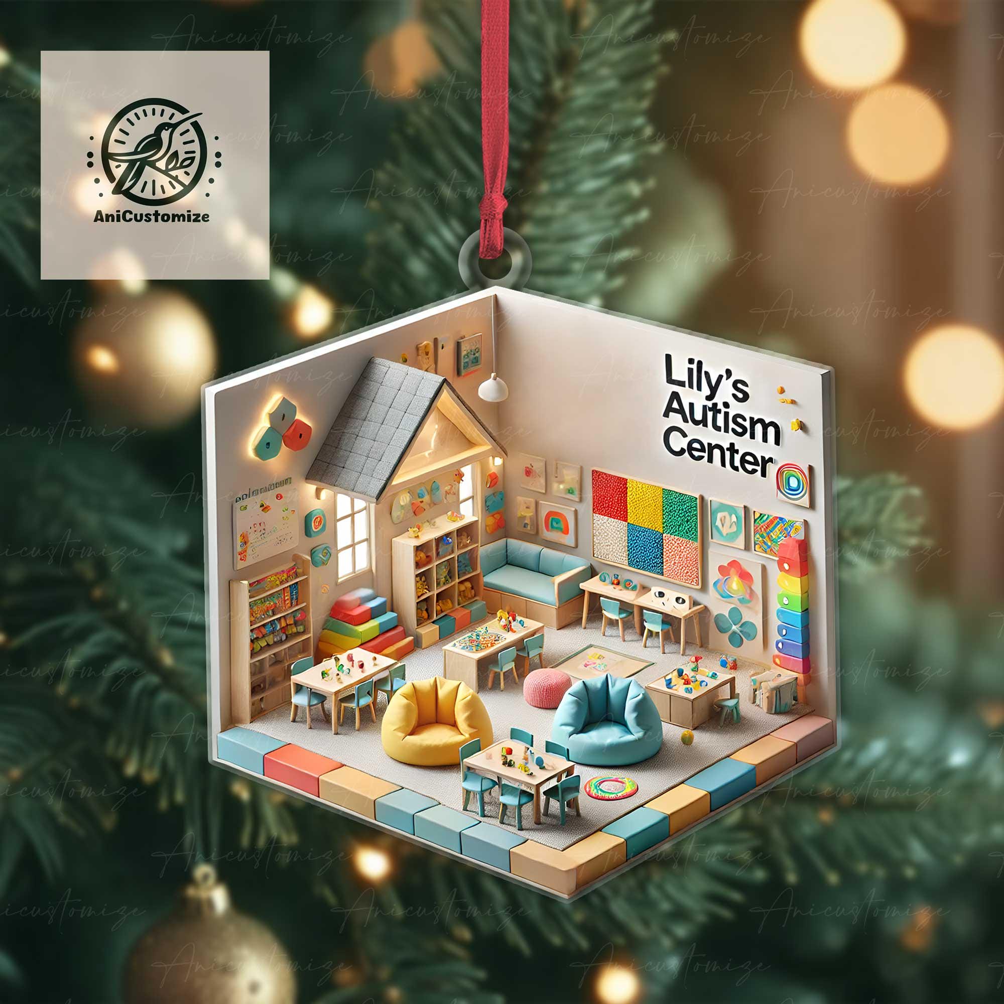 Personalized Autism Center 2D FLAT Ornament, Autism Clinic Decor, Xmas Autism Centre Decor, ABA Gift, Christmas Gift For Bcba Aba Ba