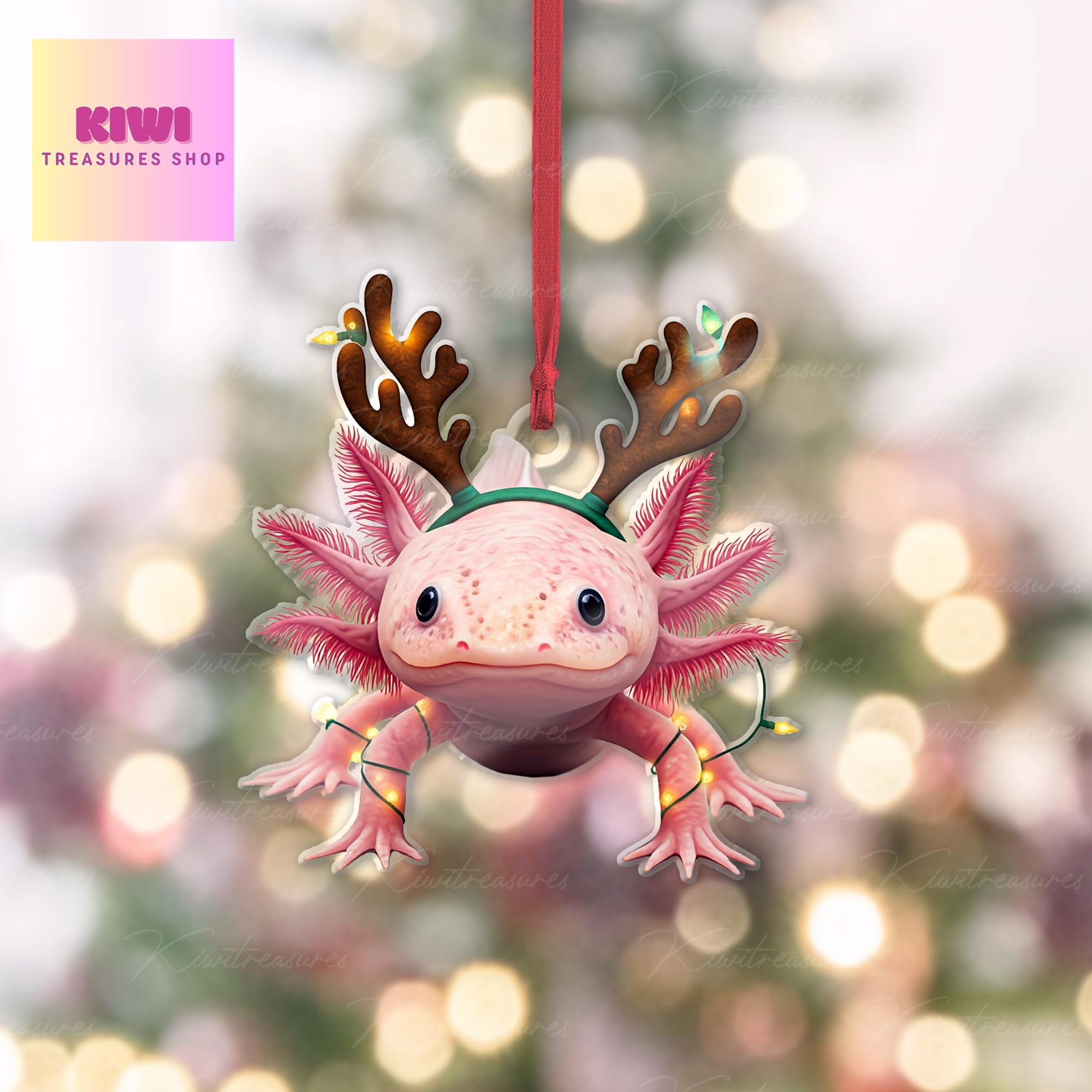 Pink Axolotl Ornament, Axolotl  ornament, Flat 2D Ornament, Axolotl lover gift, pet idea gift, exchange gift, cute Axolotl, xmas gift