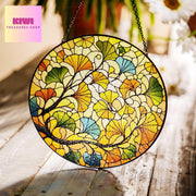 Ginkgo Leaf suncatcher Glass window hanging Art Ginkgo Leaf Glass Window Decor Garden decor Gift for Plant Lover, Yellow Ginkgo  Suncatcher