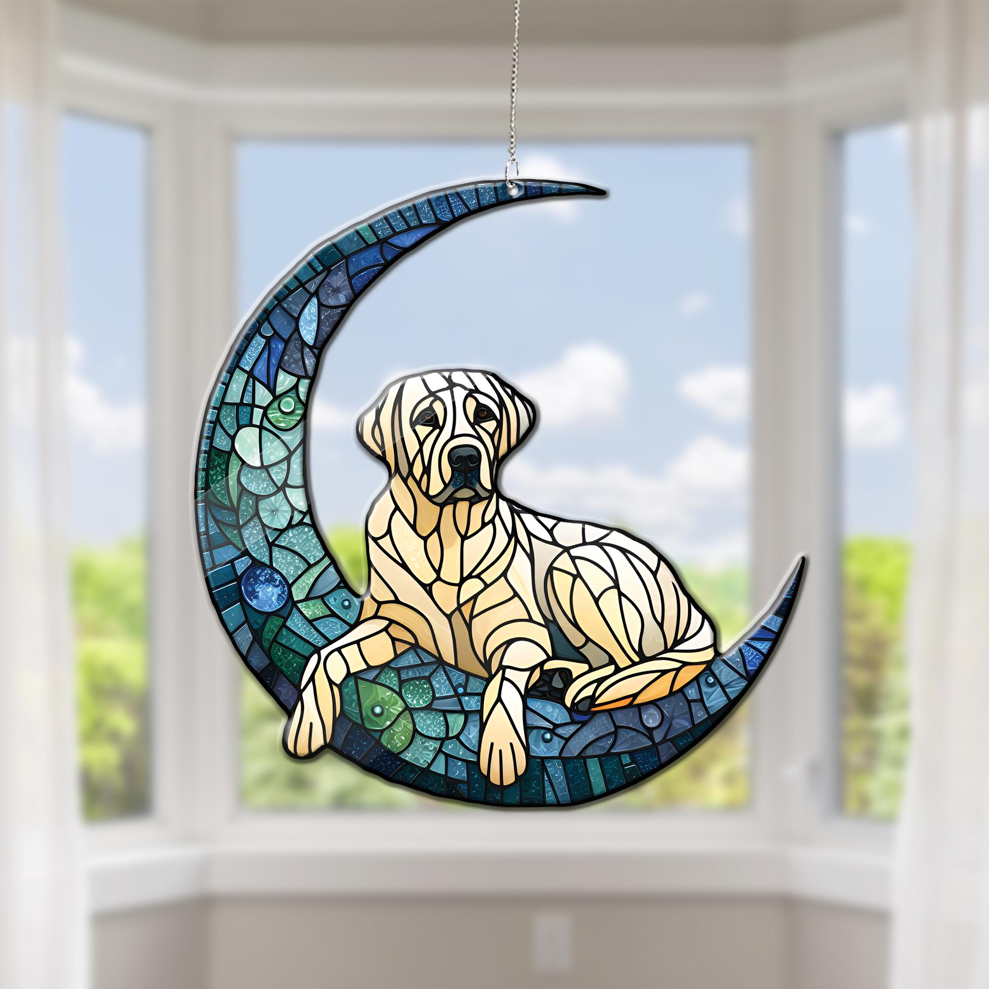 Labrador Retriever on crescent moon Acrylic Window Hanging, dog Mom gift, labrador retriever lover, dog owner gift, memorial idea gift