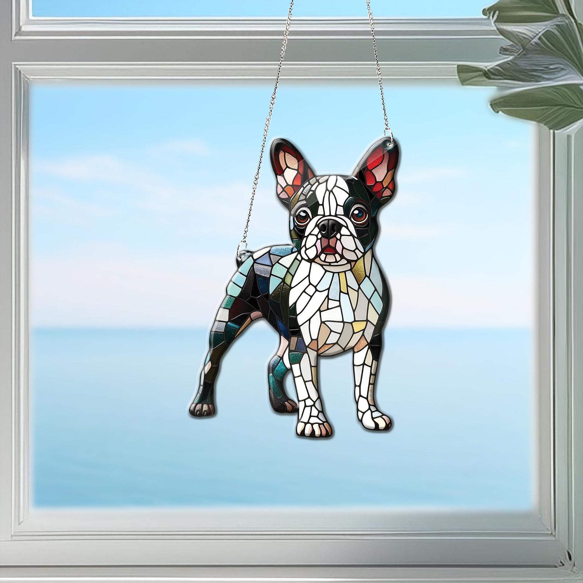 ACRYLIC Boston terrier Window Hanging, dog Lover Gift, Dog mom gift, boston terrier lover gift, NOT GLASS, Boston terrier ornament