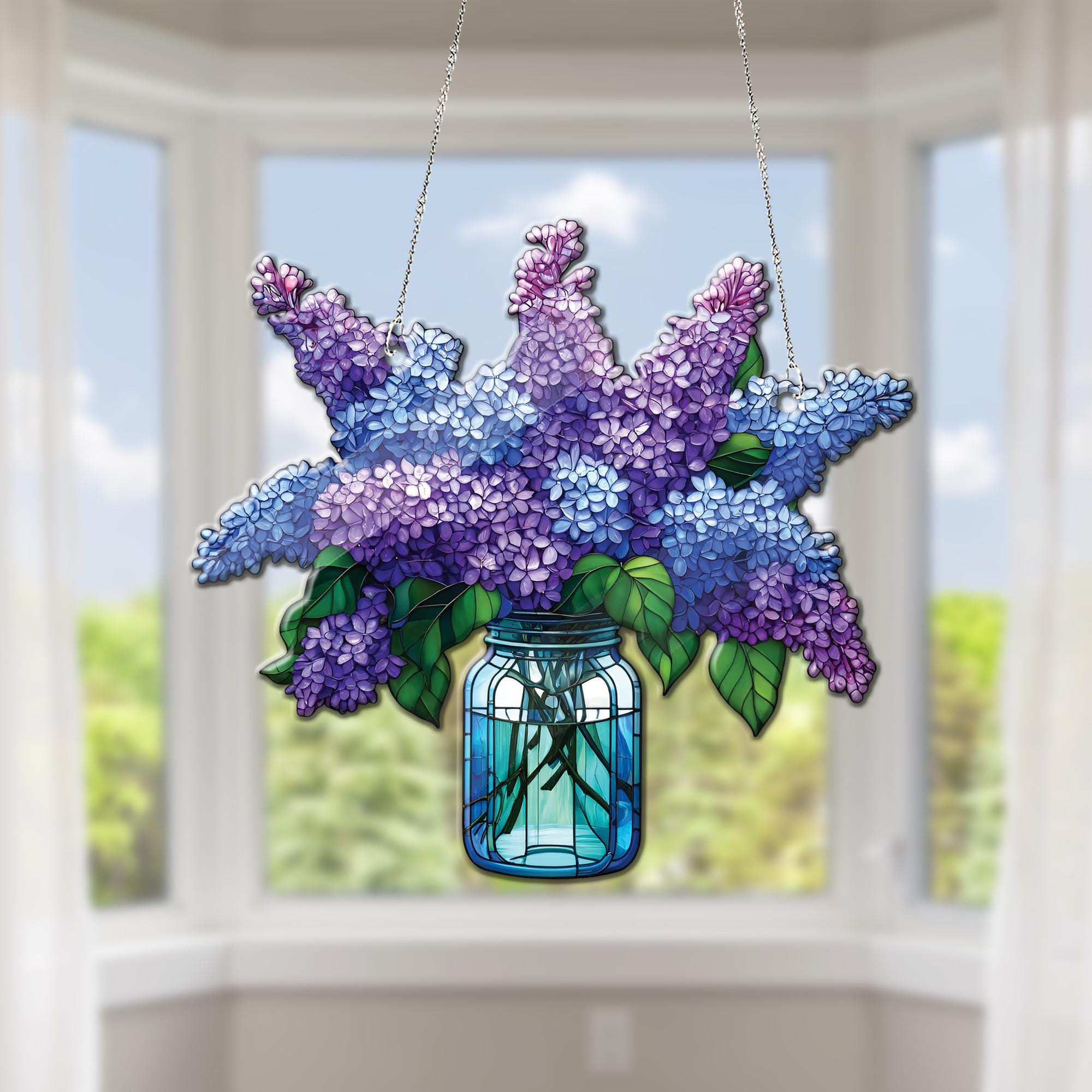 Purple Lilac Bouquet ACRYLIC Window Hanging, Lilac flowers lovers gift, Not glass, Kitchen decor, housewarming gift, Mother's day gift