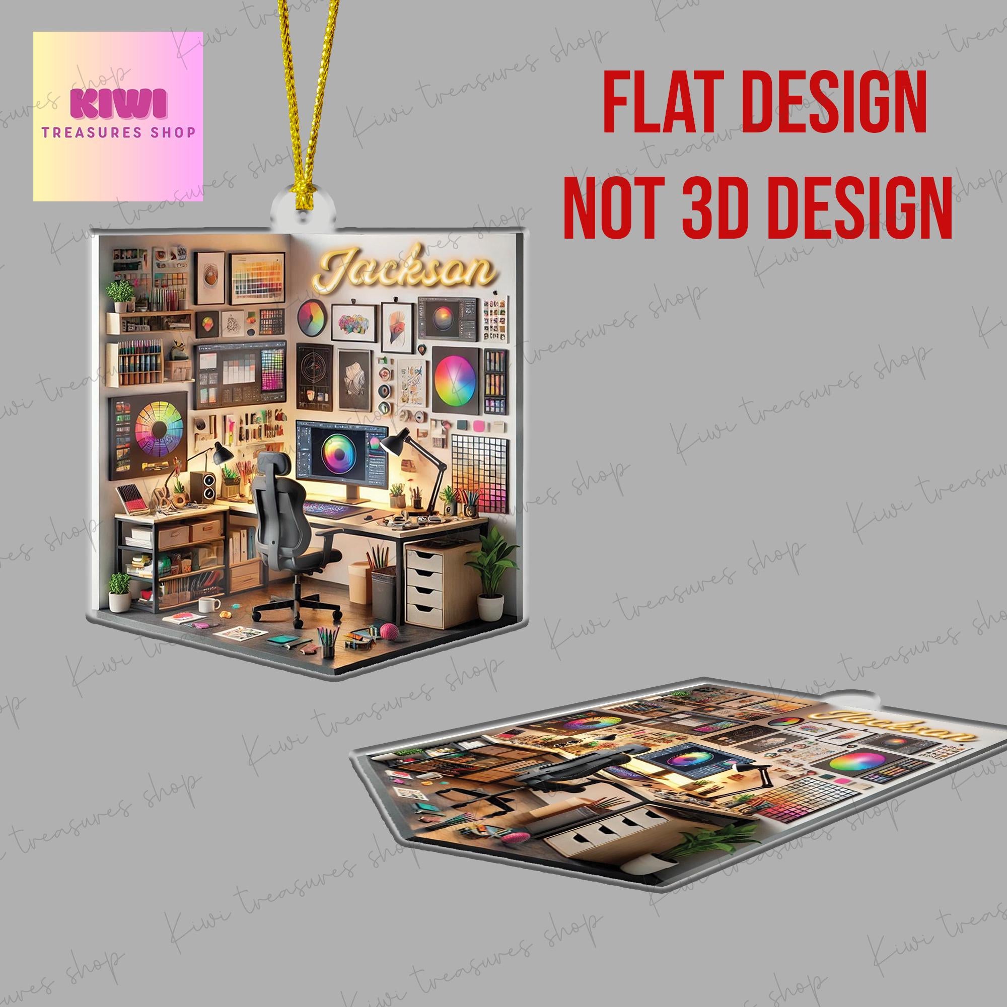 Personalized Graphic Designer Room 2D FLAT Ornament, Designer Gift, Christmas Gift For Designer, Graphic Designer Xmas Decor,Xmas Tree Decor