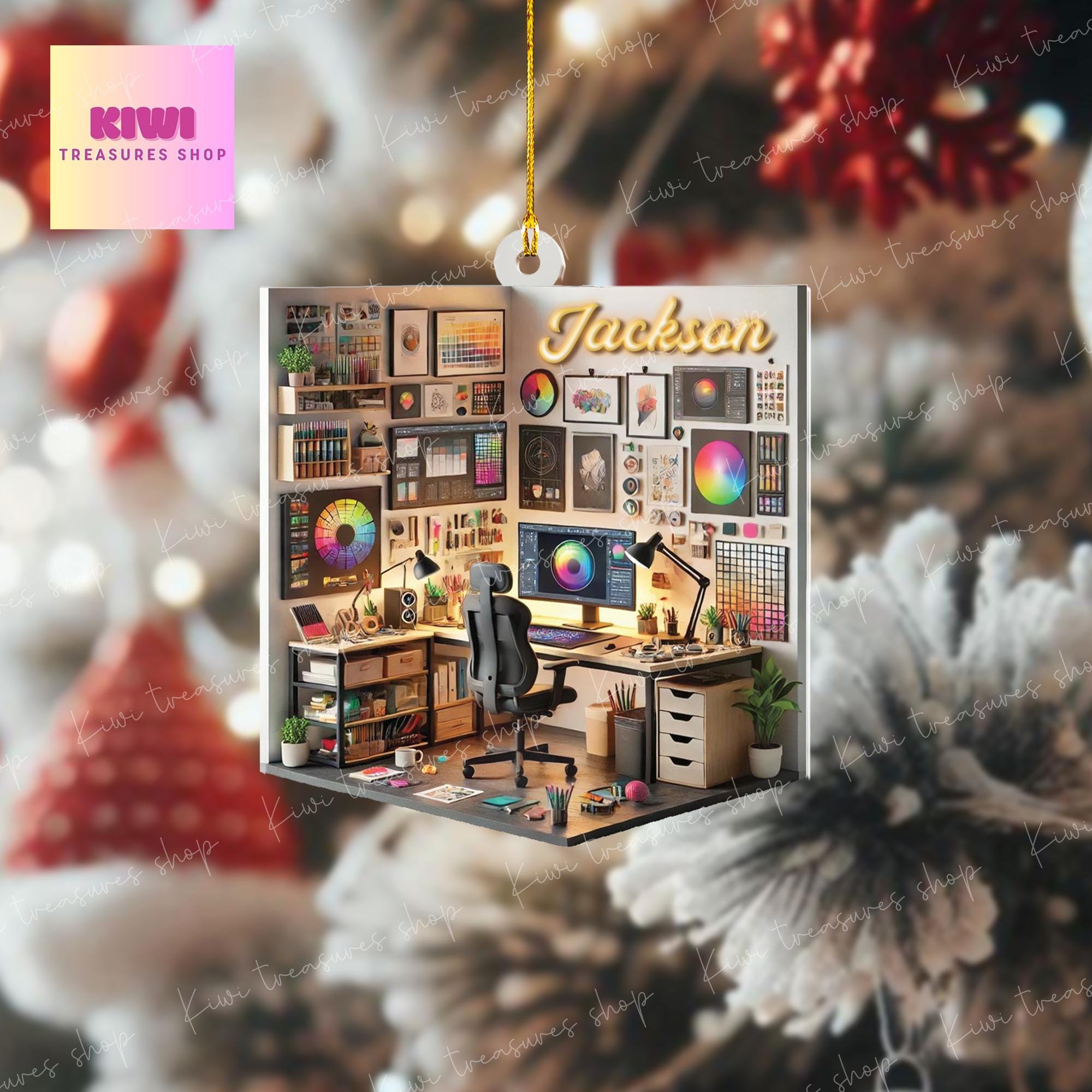 Personalized Graphic Designer Room 2D FLAT Ornament, Designer Gift, Christmas Gift For Designer, Graphic Designer Xmas Decor,Xmas Tree Decor