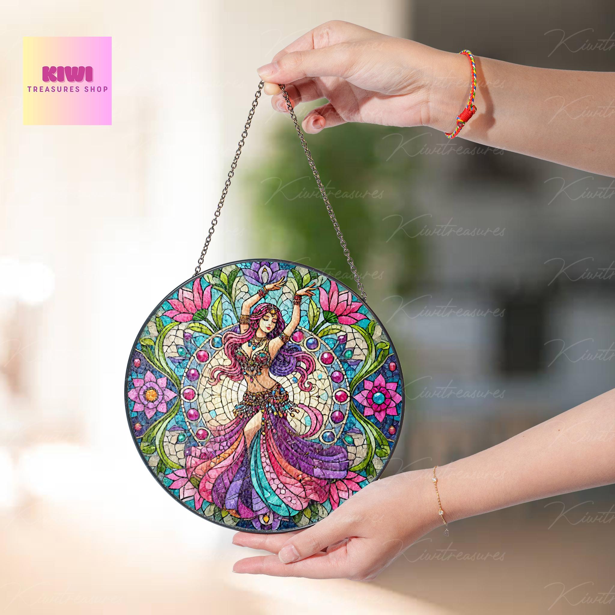 Bellydance Glass SunCatcher Window Hanging belly Dancer gift, BellyDance Home Decoration Gift for BellyDancer