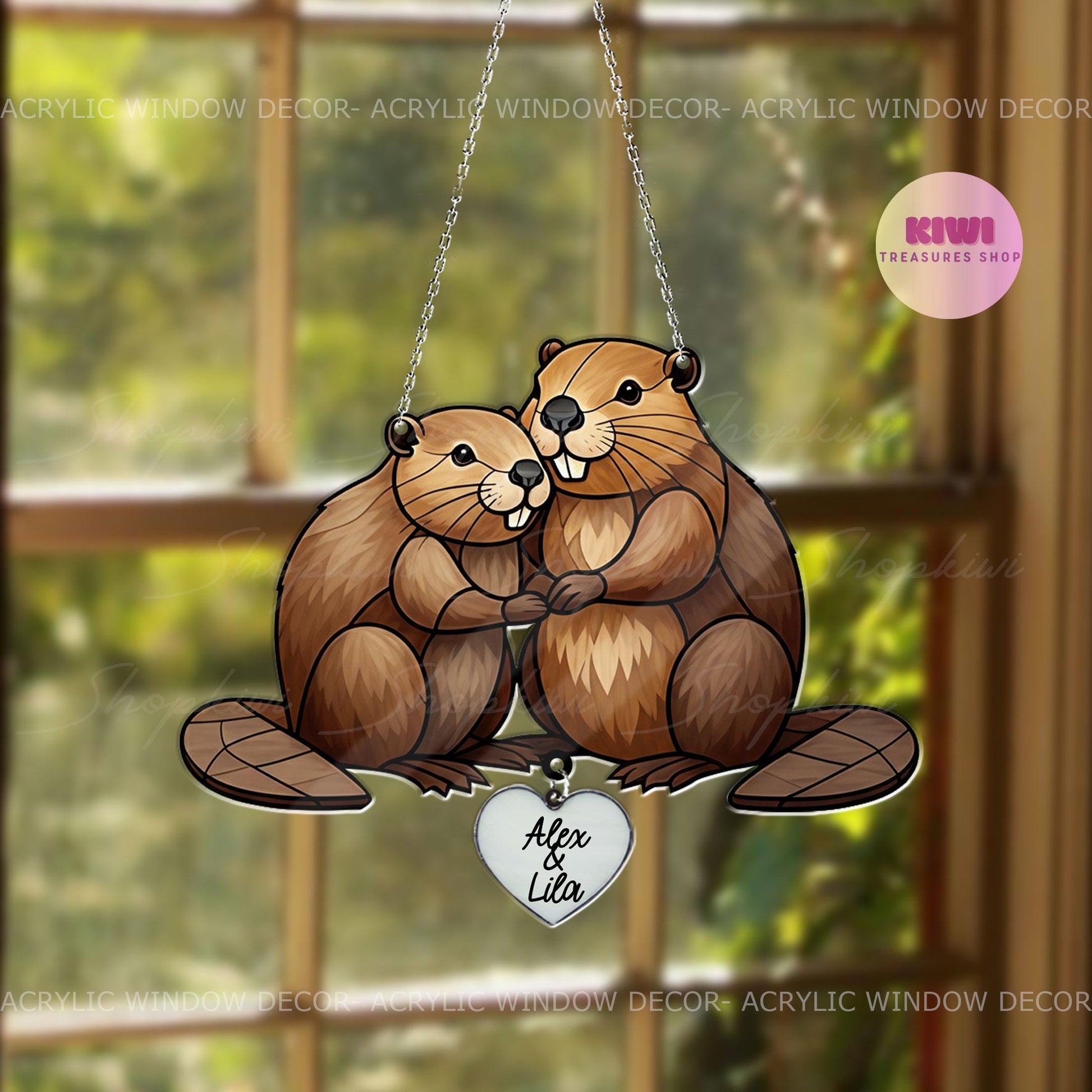 Personalized Beavers Couple Acrylic Hanging Sign, Custom Names Love Decor for Anniversary Gifts, Perfect Valentine's Day Surprise, Beavers