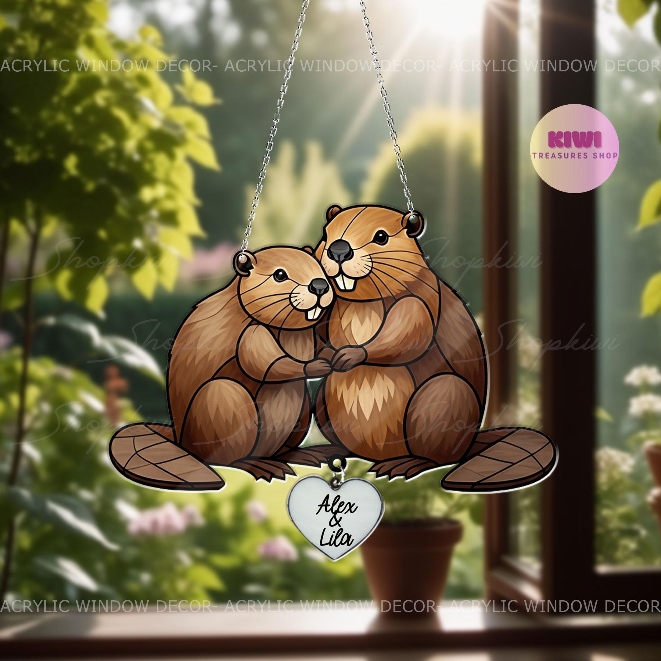 Personalized Beavers Couple Acrylic Hanging Sign, Custom Names Love Decor for Anniversary Gifts, Perfect Valentine's Day Surprise, Beavers