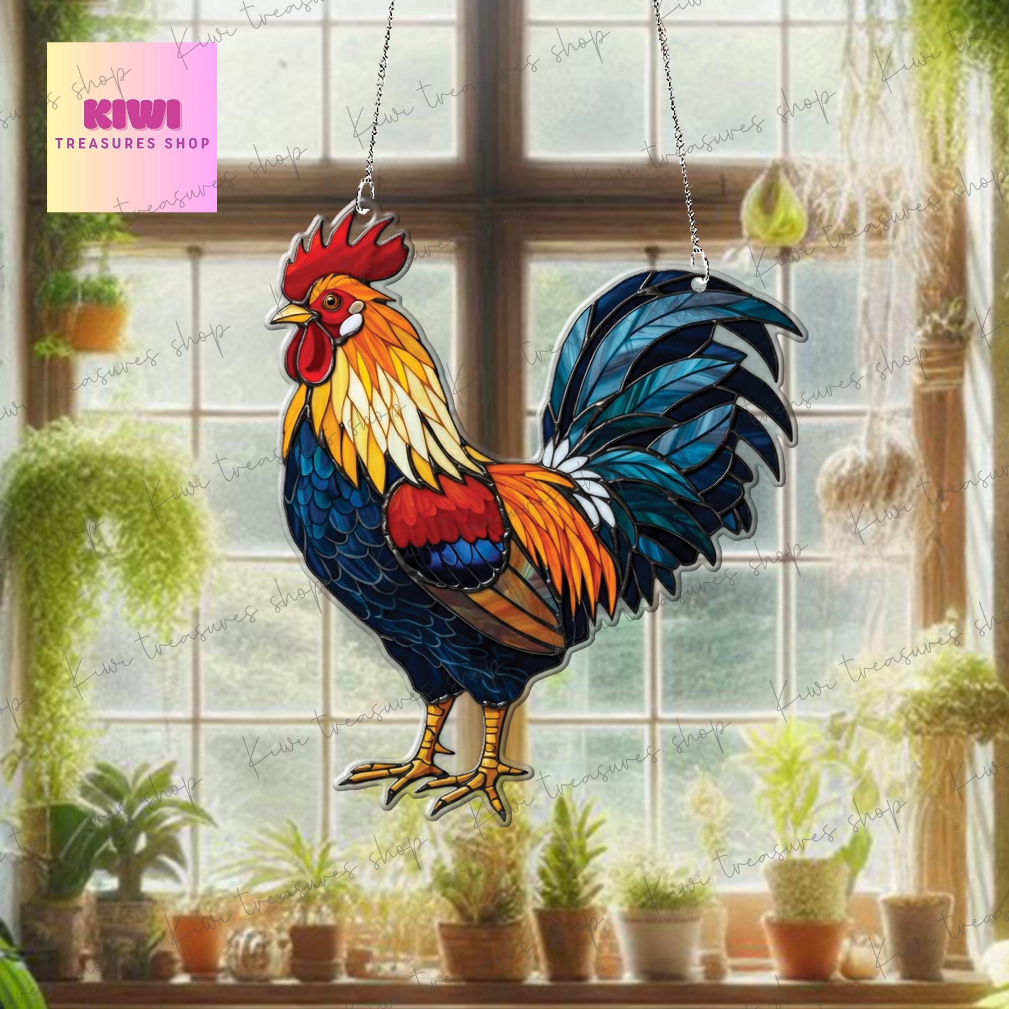 ACRYLIC Rooster Window Hanging, Rooster Home Decor, Mother Day Gift, Chicken Mom Gift, Farmhouse decor, farm Lover, Gift For mom, NOT glass