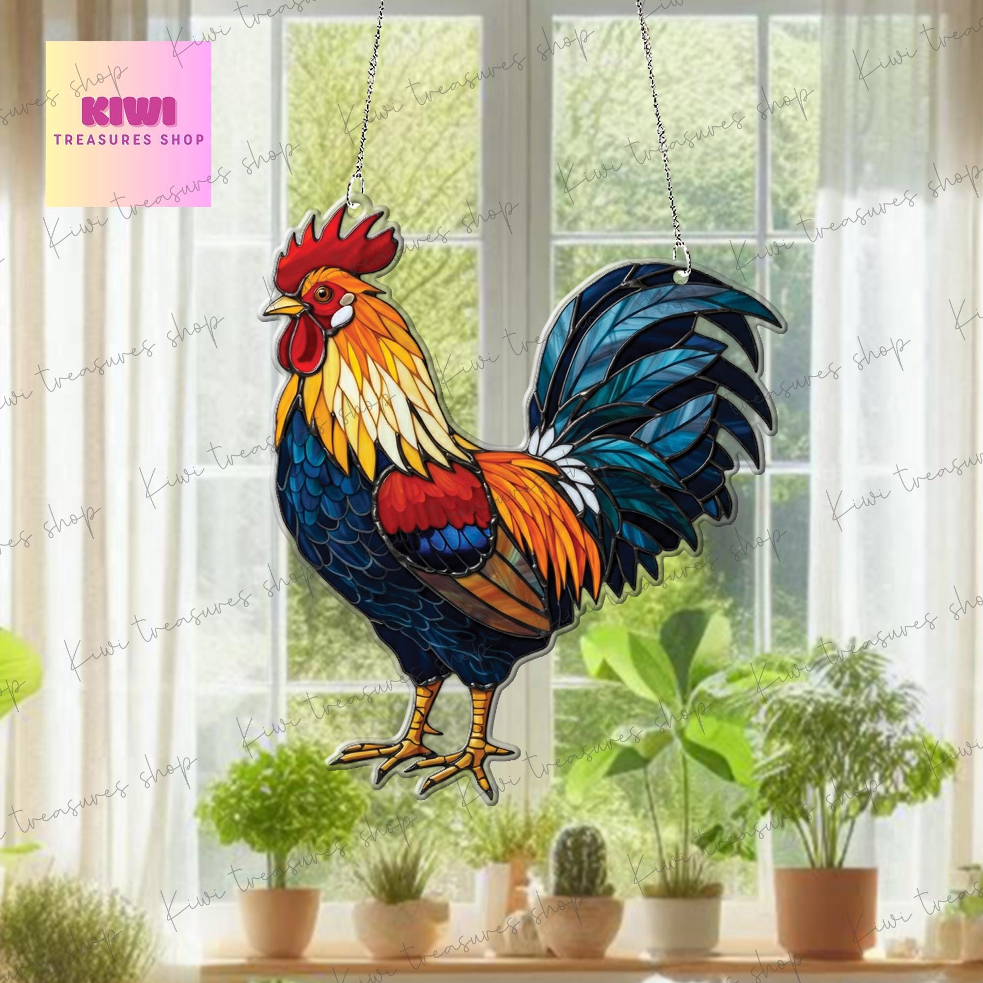 ACRYLIC Rooster Window Hanging, Rooster Home Decor, Mother Day Gift, Chicken Mom Gift, Farmhouse decor, farm Lover, Gift For mom, NOT glass