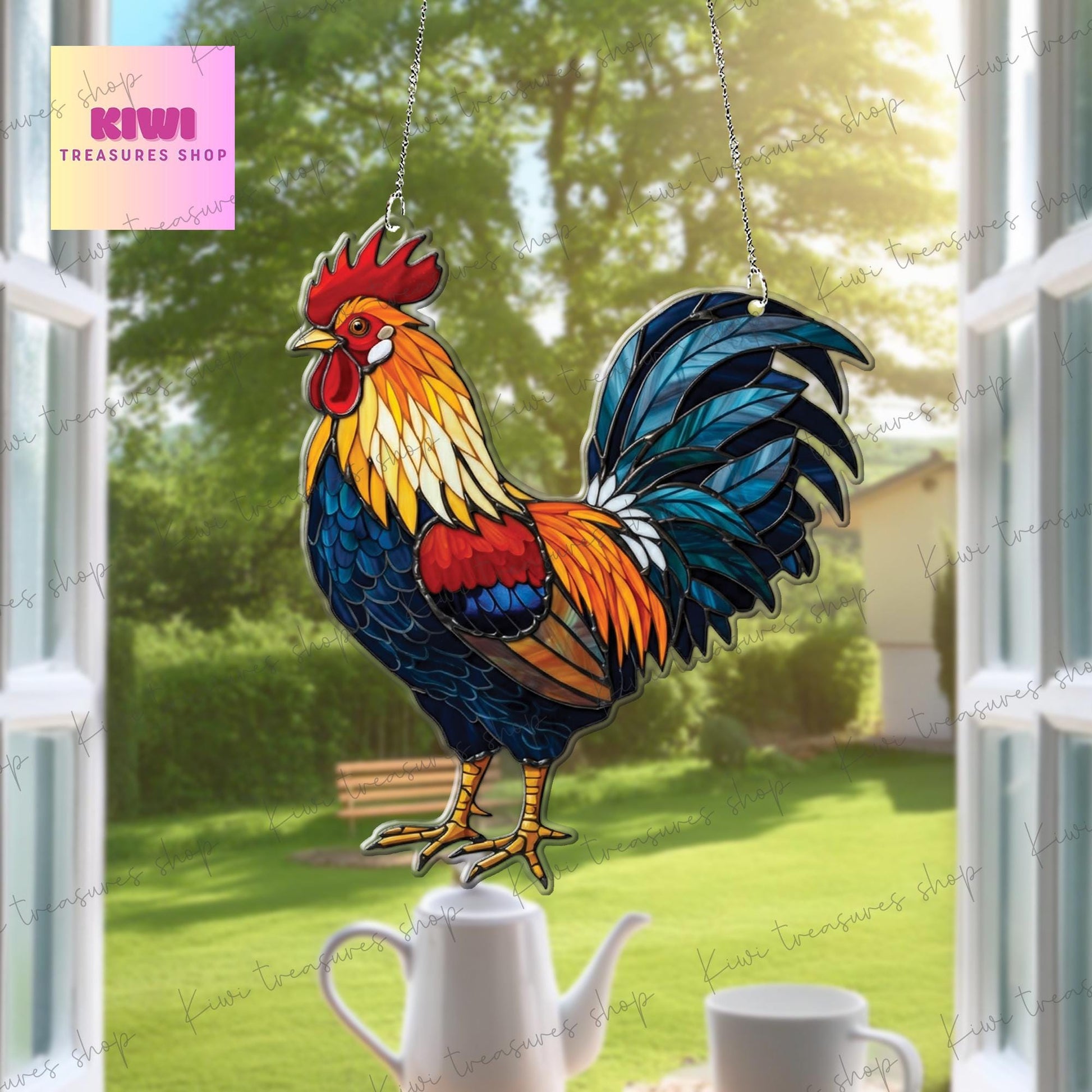 ACRYLIC Rooster Window Hanging, Rooster Home Decor, Mother Day Gift, Chicken Mom Gift, Farmhouse decor, farm Lover, Gift For mom, NOT glass