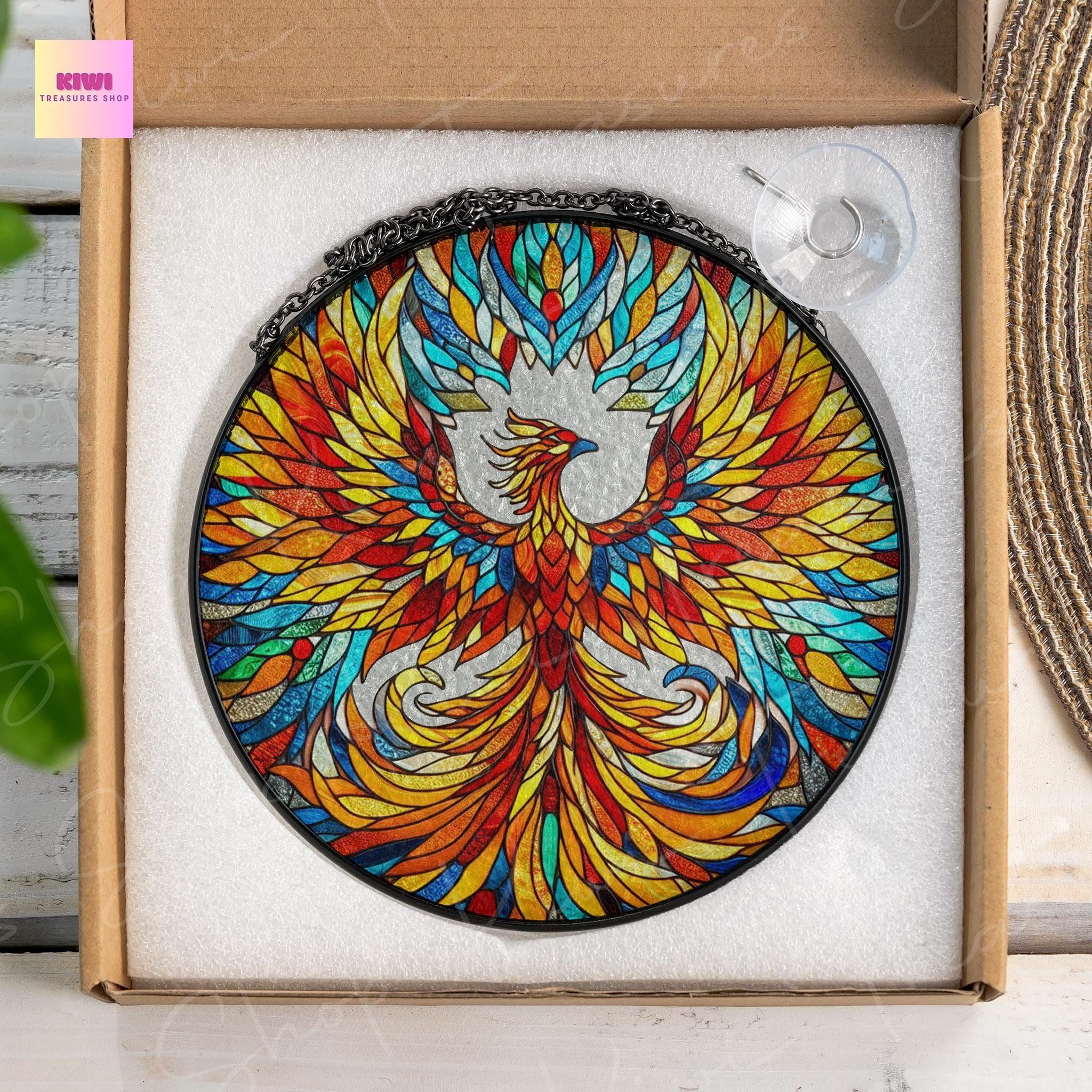 Phoenix GLASS Suncatcher Hanging, phoenix Lover Decor, Bird Nerd, Home Decor, phoenix Suncatcher window Decor, MOTHER'S DAY gift 2025