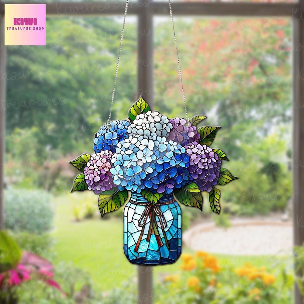 Hydrangeas Bouquet  ACRYLIC Window Hanging, hydrangea flowers lovers, Not glass, Kitchen decor, housewarming gift, Mother's day gift  2025