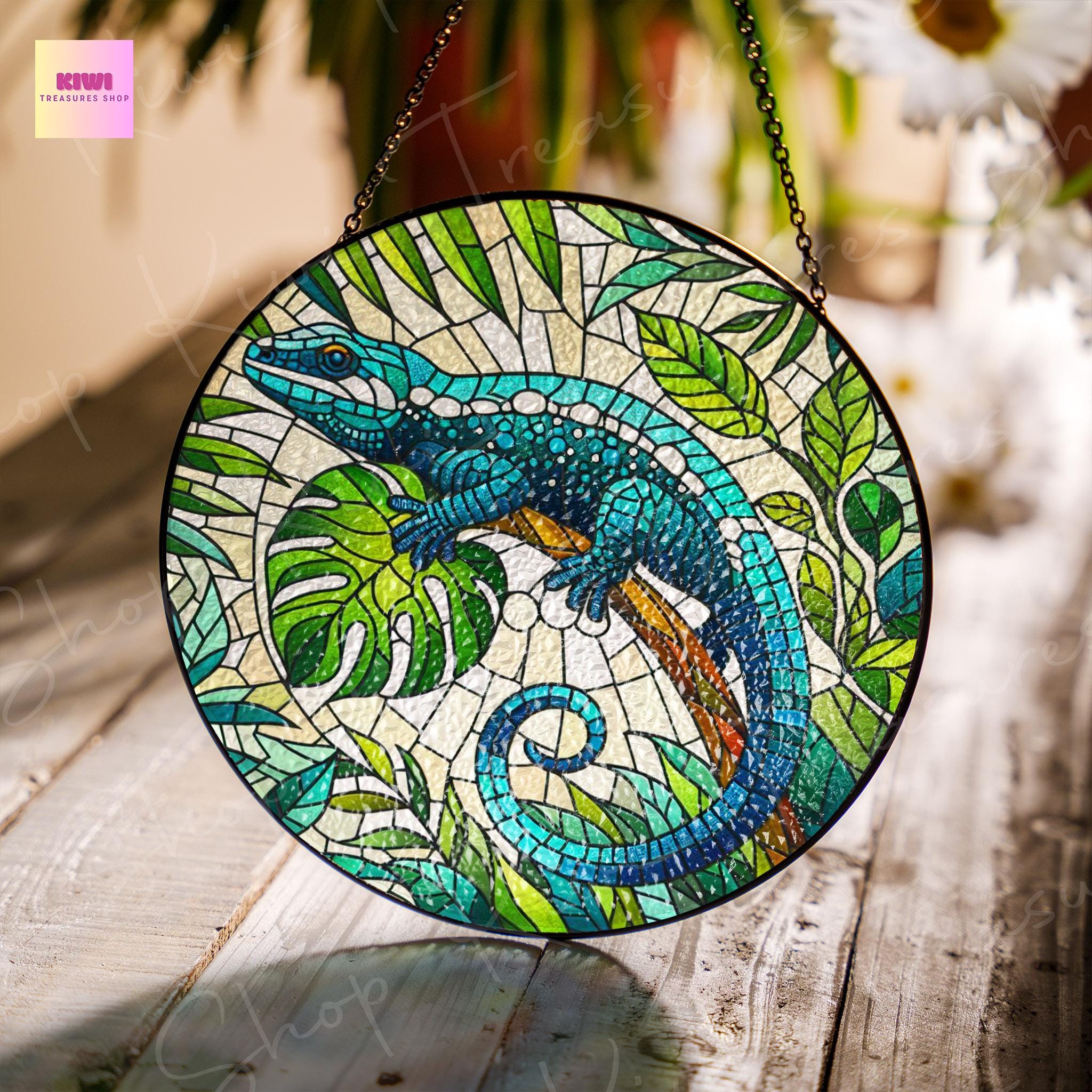 Lizard GLASS Suncatcher Hanging, Recipe lizard Window hanging, Wildlife nature Suncatcher ornament, Pet owner gift, lizard lover