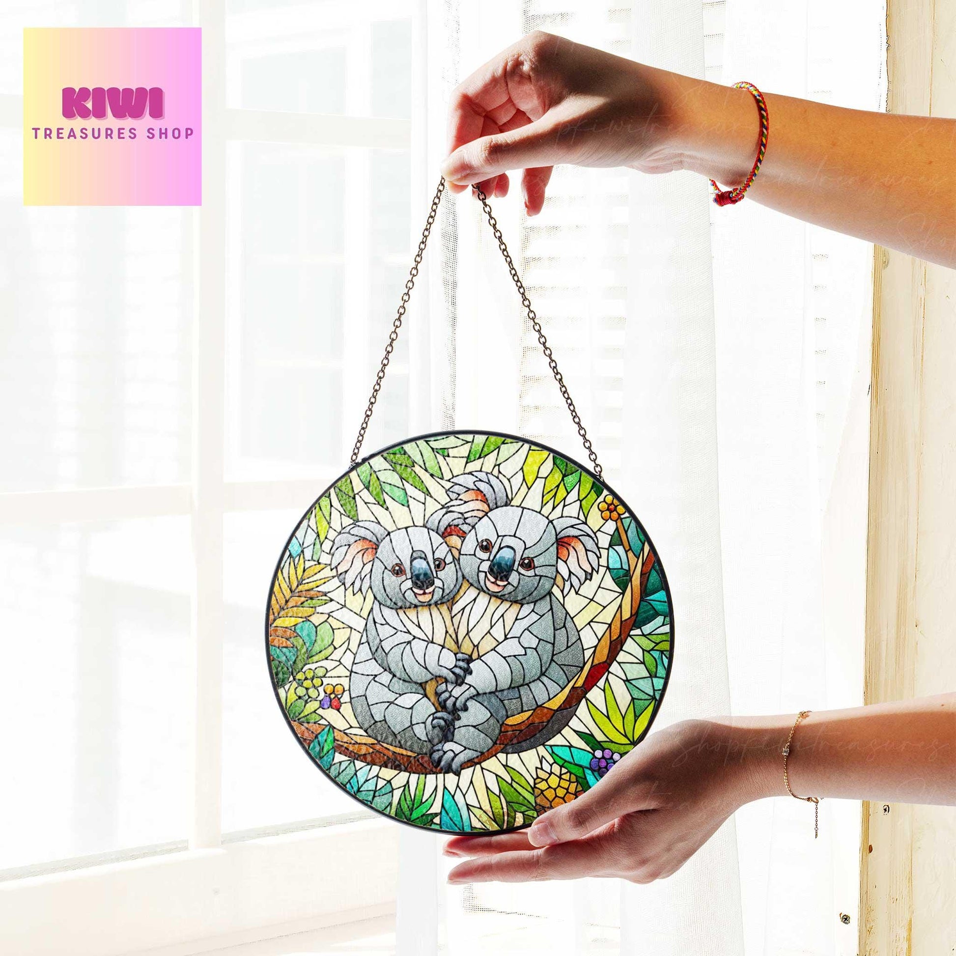 Koala couple  GLASS Suncatcher Hanging, koala Window hanging, Wildlife nature Suncatcher ornament, couple gift, Valentine gift
