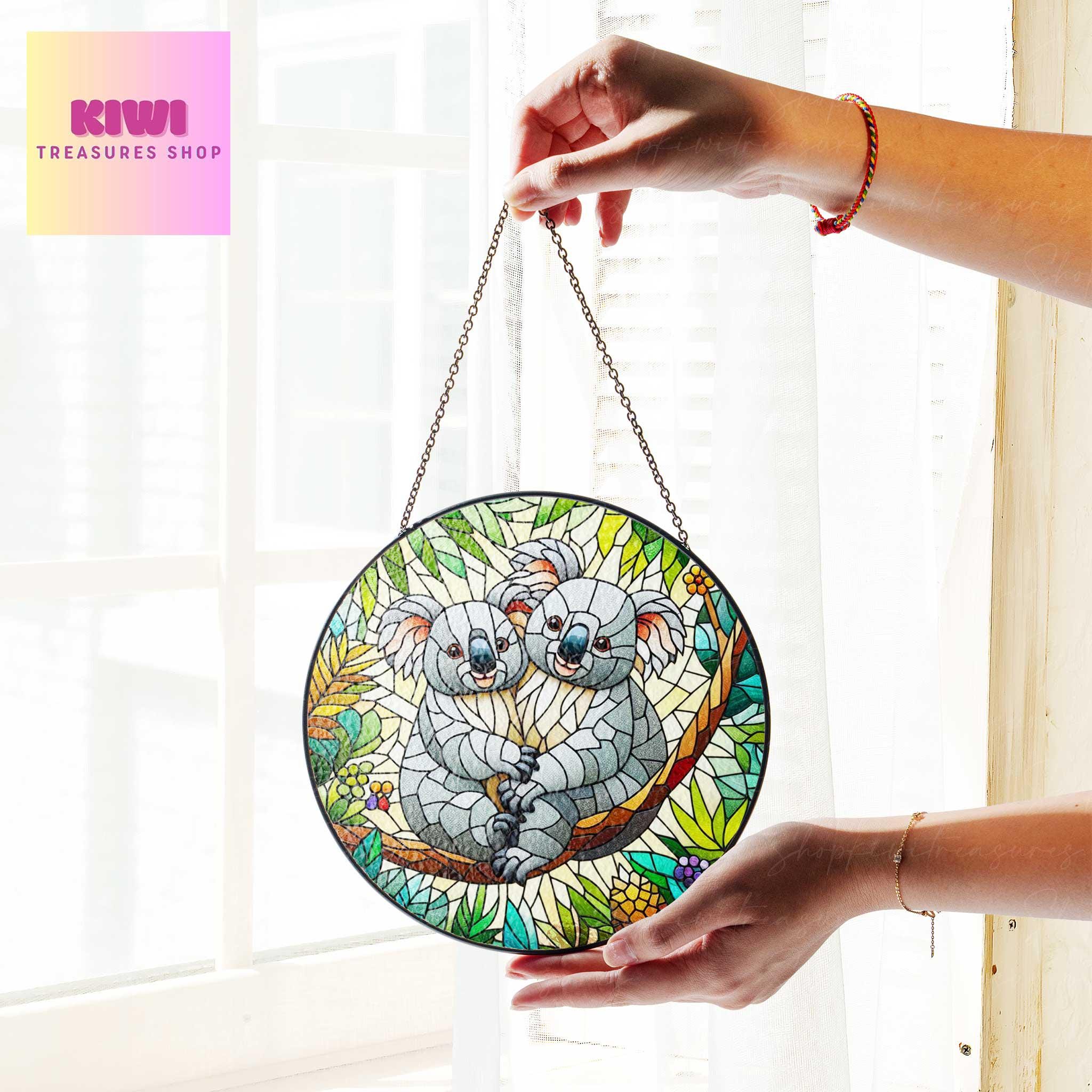 Koala couple  GLASS Suncatcher Hanging, koala Window hanging, Wildlife nature Suncatcher ornament, couple gift, Valentine gift