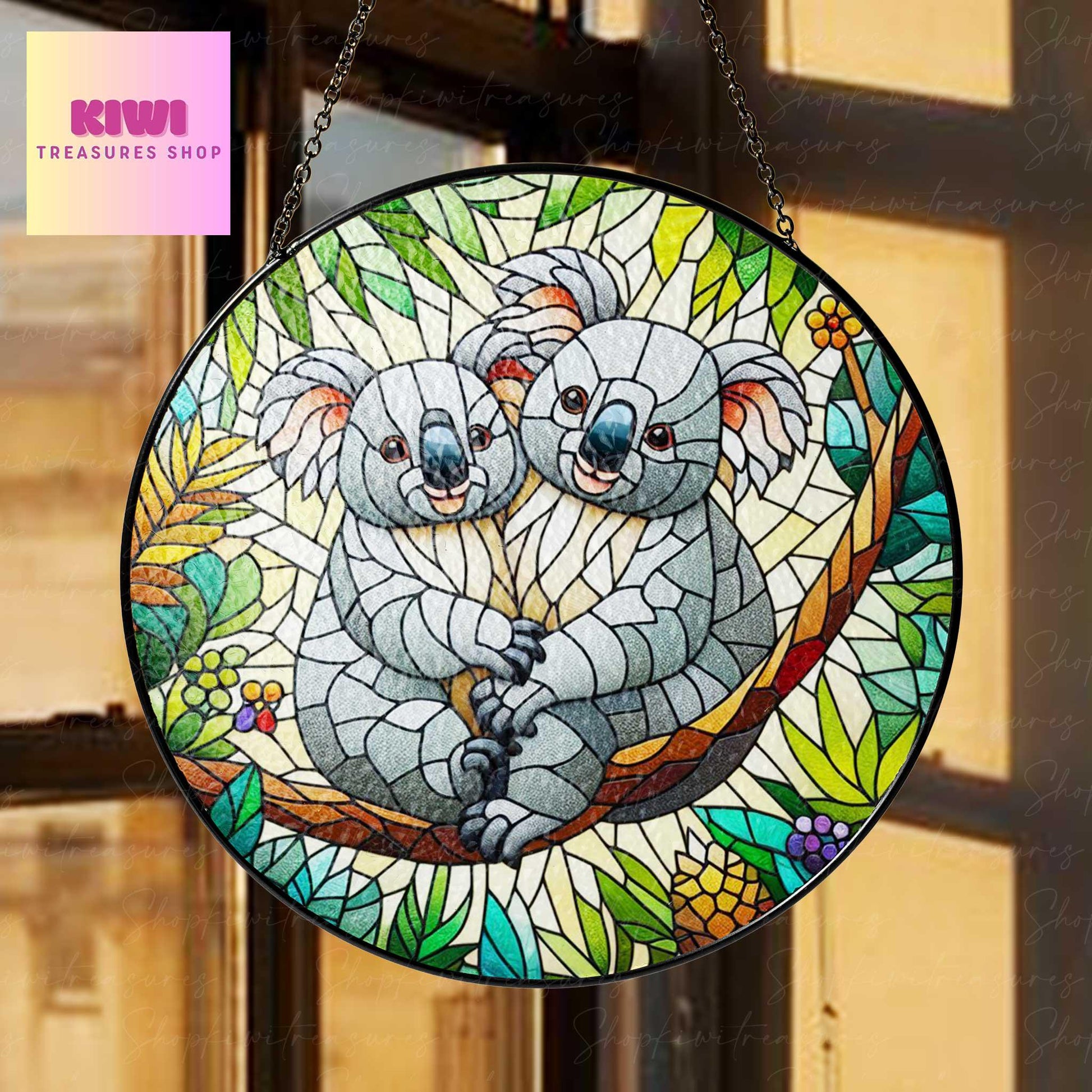 Koala couple  GLASS Suncatcher Hanging, koala Window hanging, Wildlife nature Suncatcher ornament, couple gift, Valentine gift