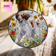 English setter wildflowers GLASS Suncatcher Hanging, english setter suncatcher window decor, english setter mom gift suncatcher hanging