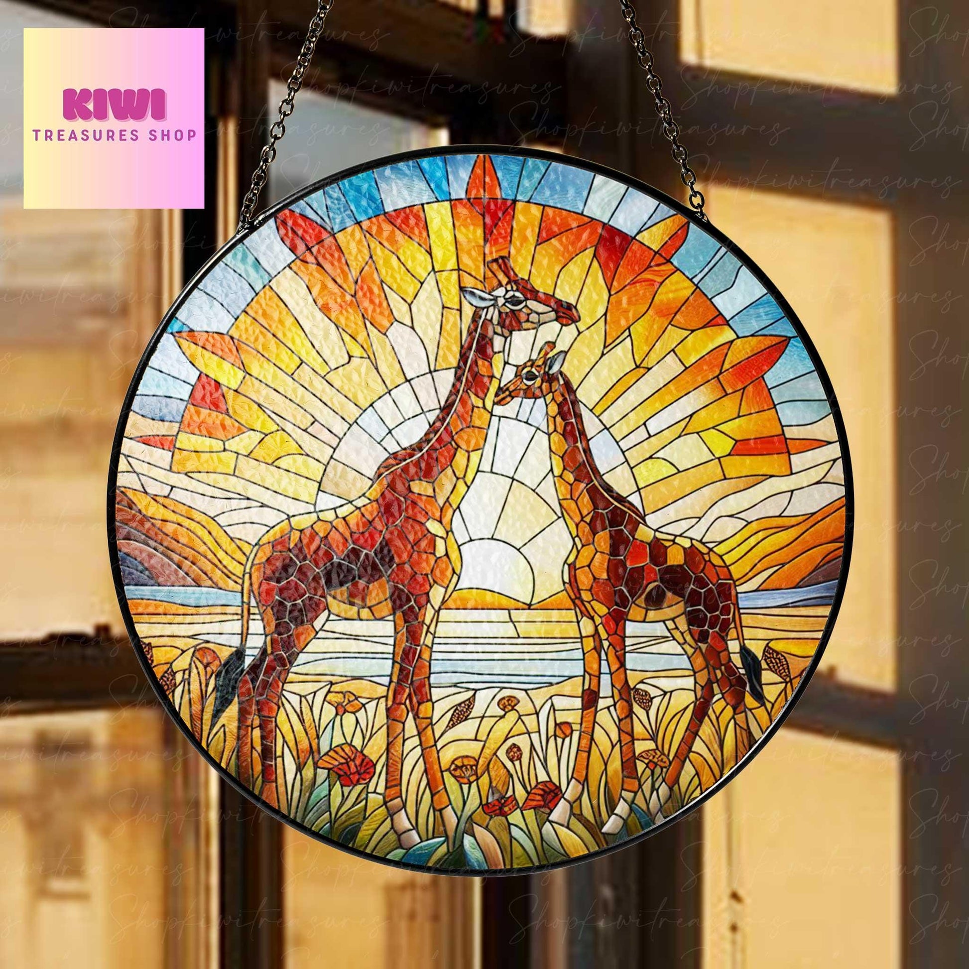 Giraffe couple  GLASS Suncatcher Hanging, Giraffe Window hanging, Wildlife nature Suncatcher ornament, couple gift, Valentine gift