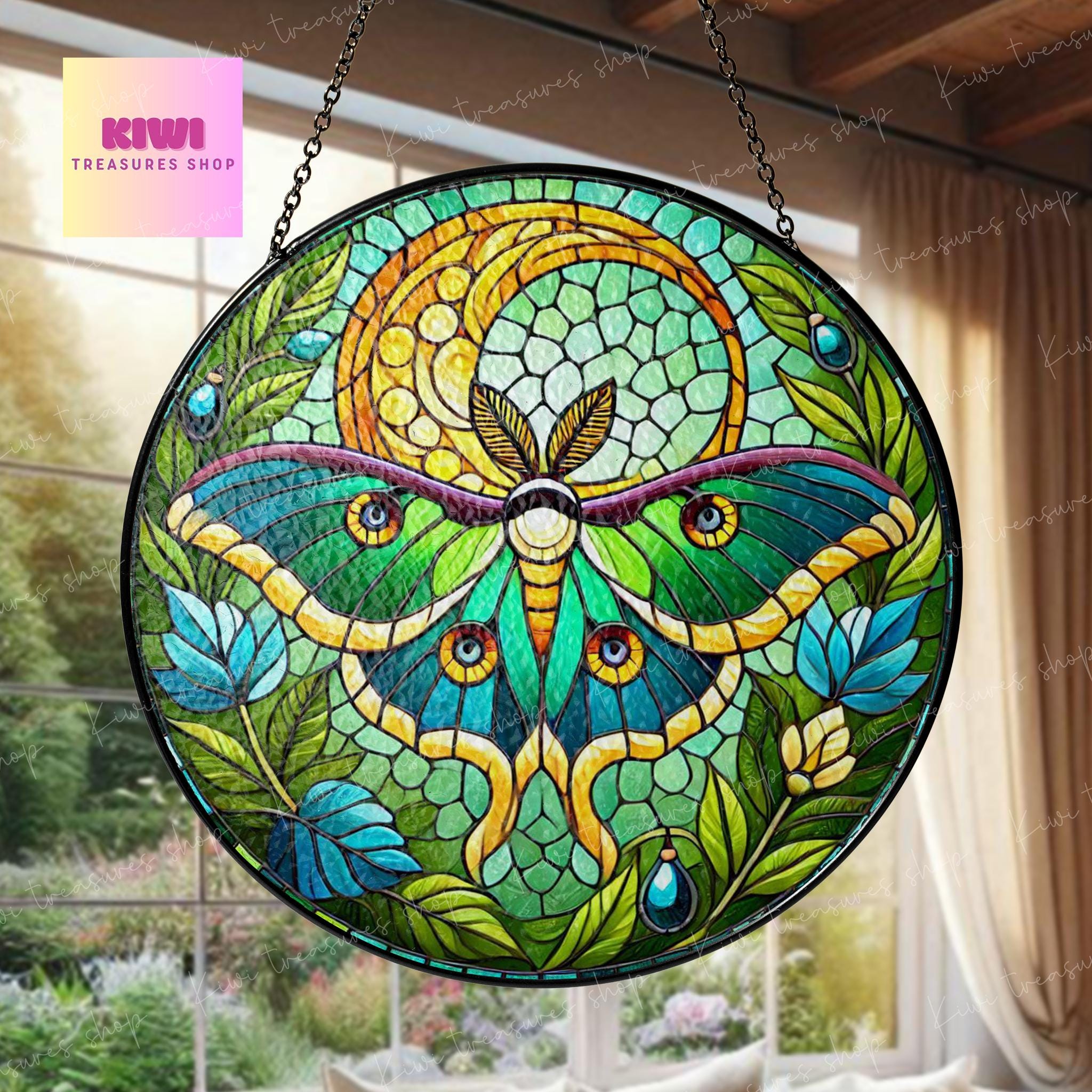 Luna Moth GLASS Window Decor, Luna Moth Decor, Insect glass window hanging, Moth gothic Suncatcher, dark academia, Insect lover gift