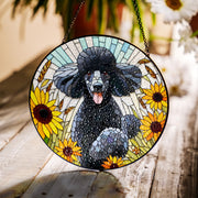 Black Poodle potrait GLASS Suncatcher Hanging, Winter wildflower, Dog suncatcher, Poodle mom gift, poodle window hanging, housewarming gift
