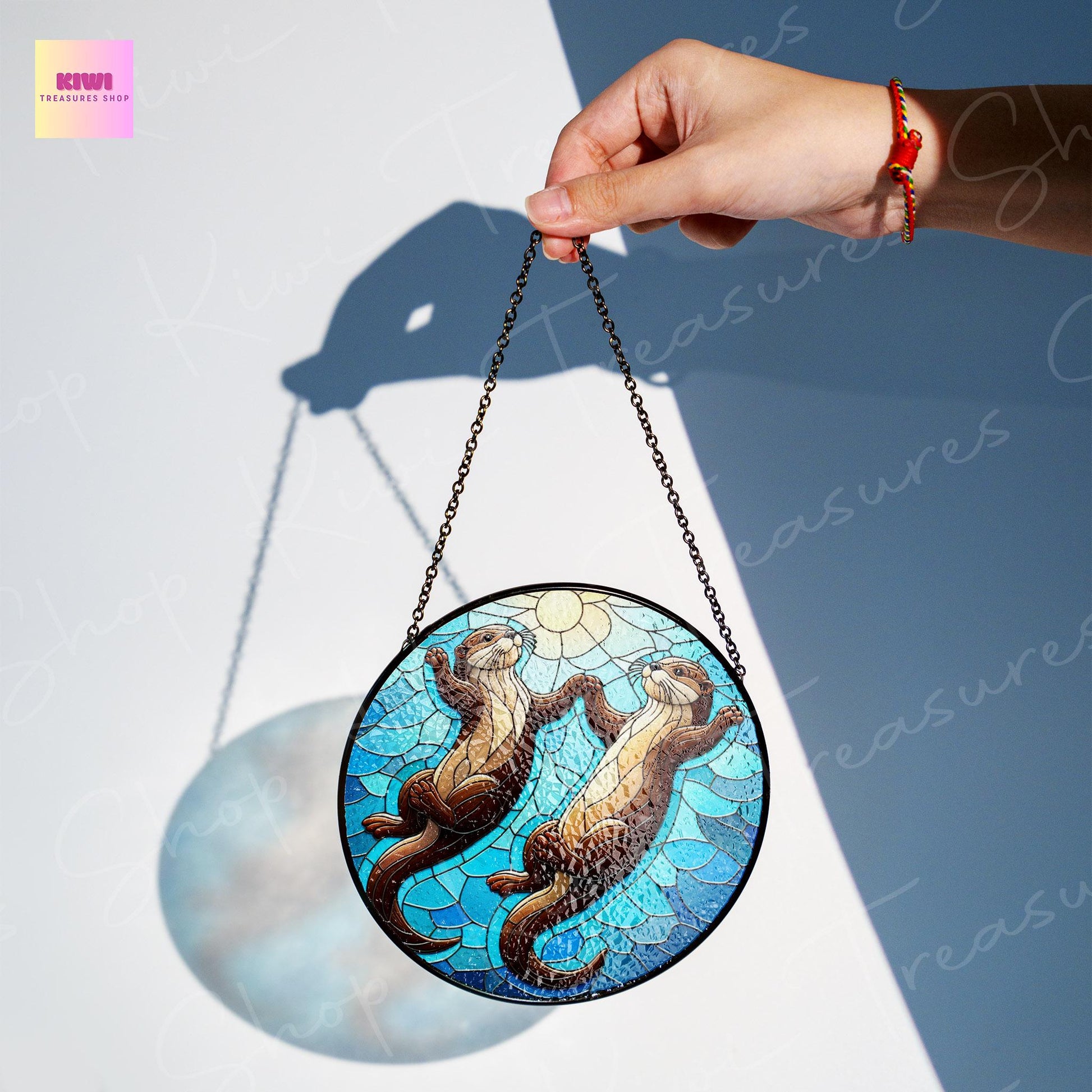 Otter couple  GLASS Suncatcher Hanging, Otter Window hanging, Otter lover, Wildlife nature Suncatcher ornament, couple gift, Valentine gift
