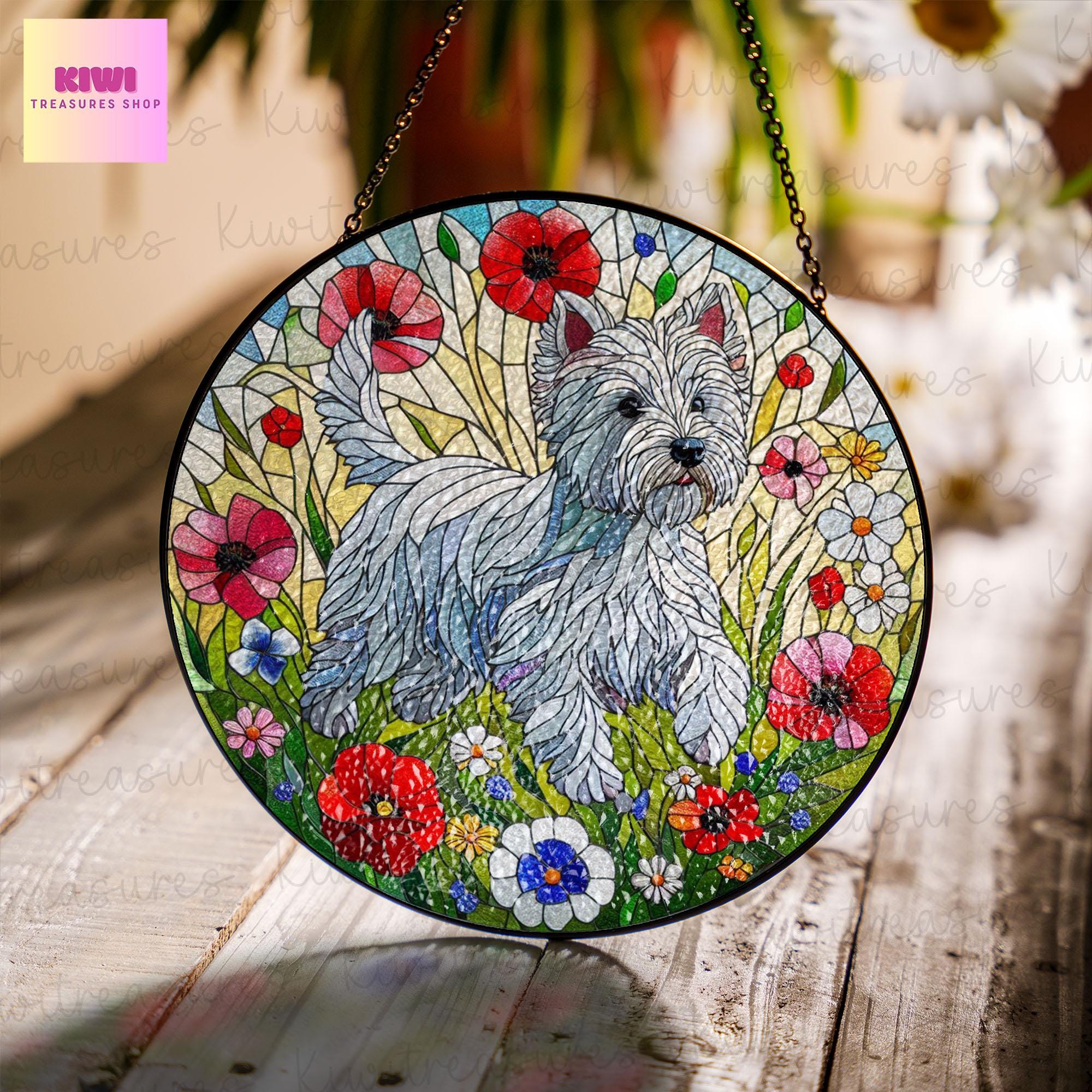West Highland white terrier GLASS Suncatcher Hanging, Dog suncatcher, white terrier mom gift, dog window hanging, housewarming gift