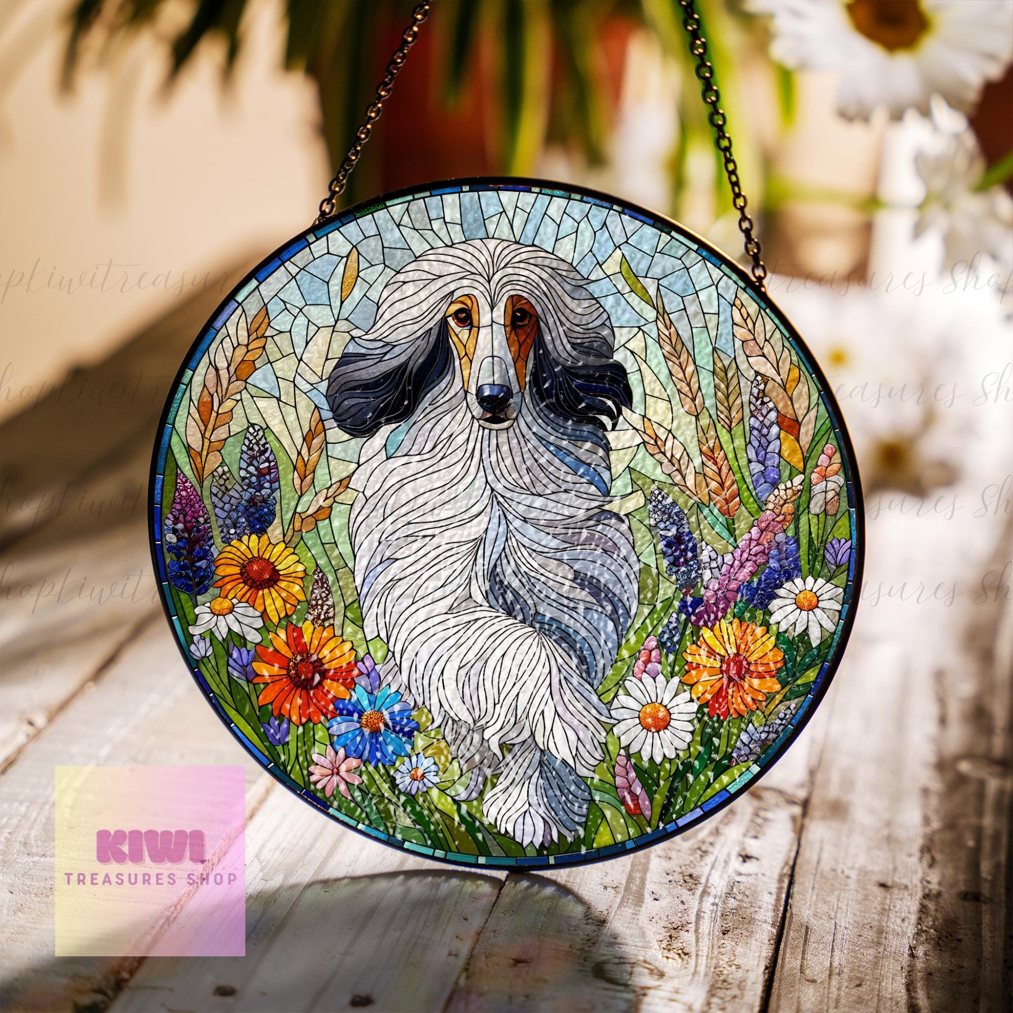 Afghan hound wildflowers GLASS Suncatcher Hanging, Afghan hound wildflower, Afghan hound dog suncatcher hanging, glass decor