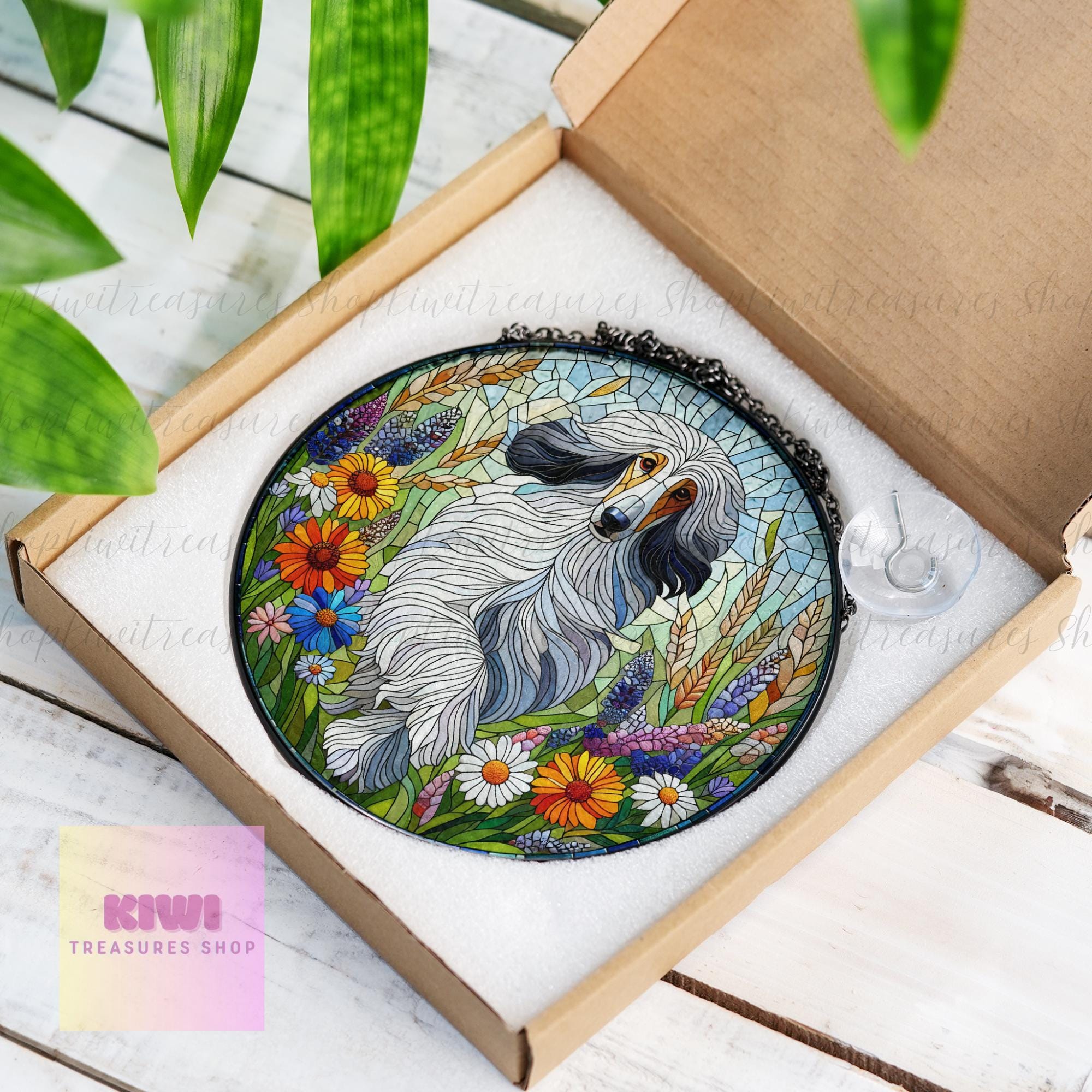Afghan hound wildflowers GLASS Suncatcher Hanging, Afghan hound wildflower, Afghan hound dog suncatcher hanging, glass decor