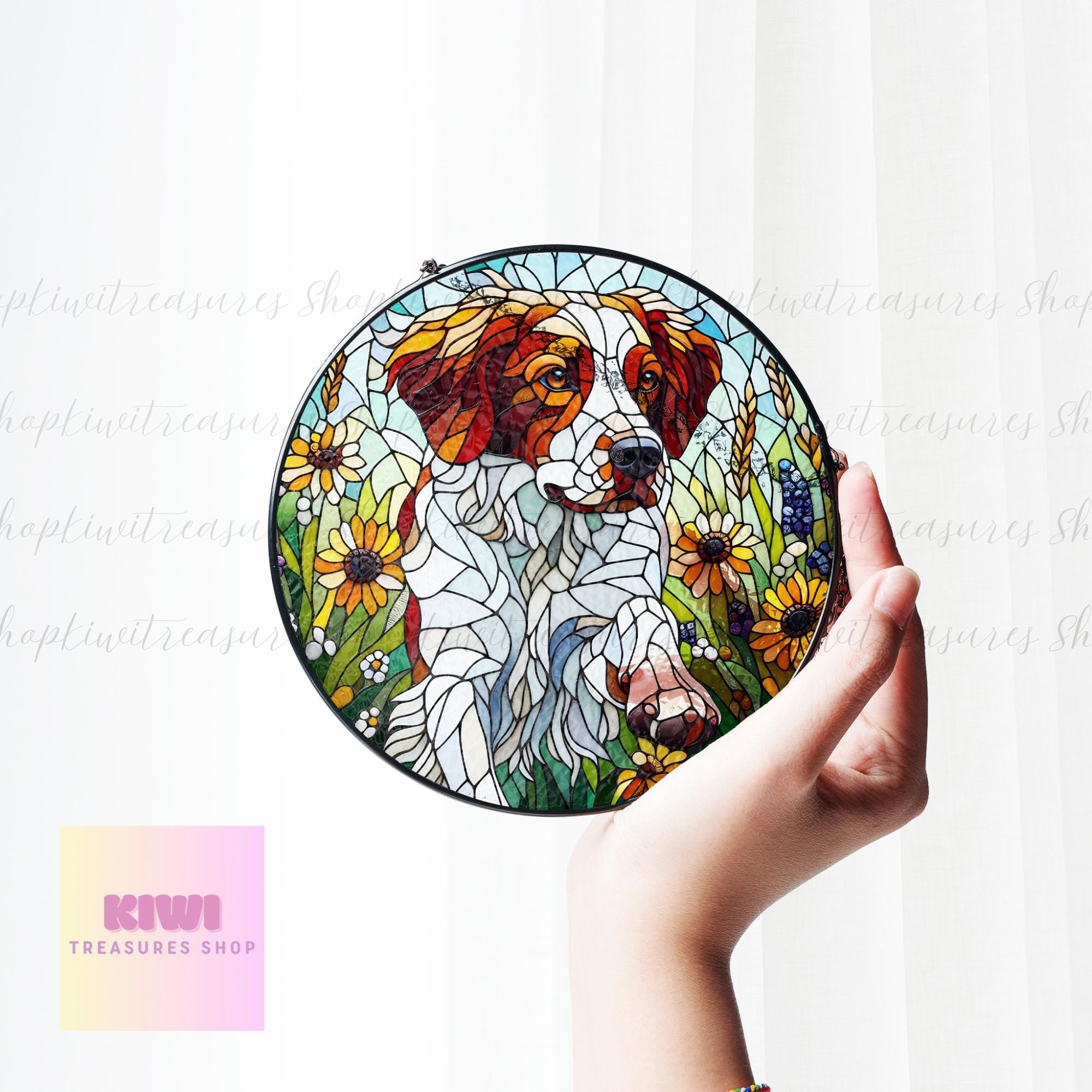 Brittany Spaniel wildflowers GLASS Suncatcher Hanging, Brittany Spaniel  glass, Brittany Spaniel dog suncatcher hanging, dog mom gift