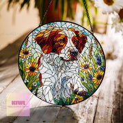 Brittany Spaniel wildflowers GLASS Suncatcher Hanging, Brittany Spaniel  glass, Brittany Spaniel dog suncatcher hanging, dog mom gift