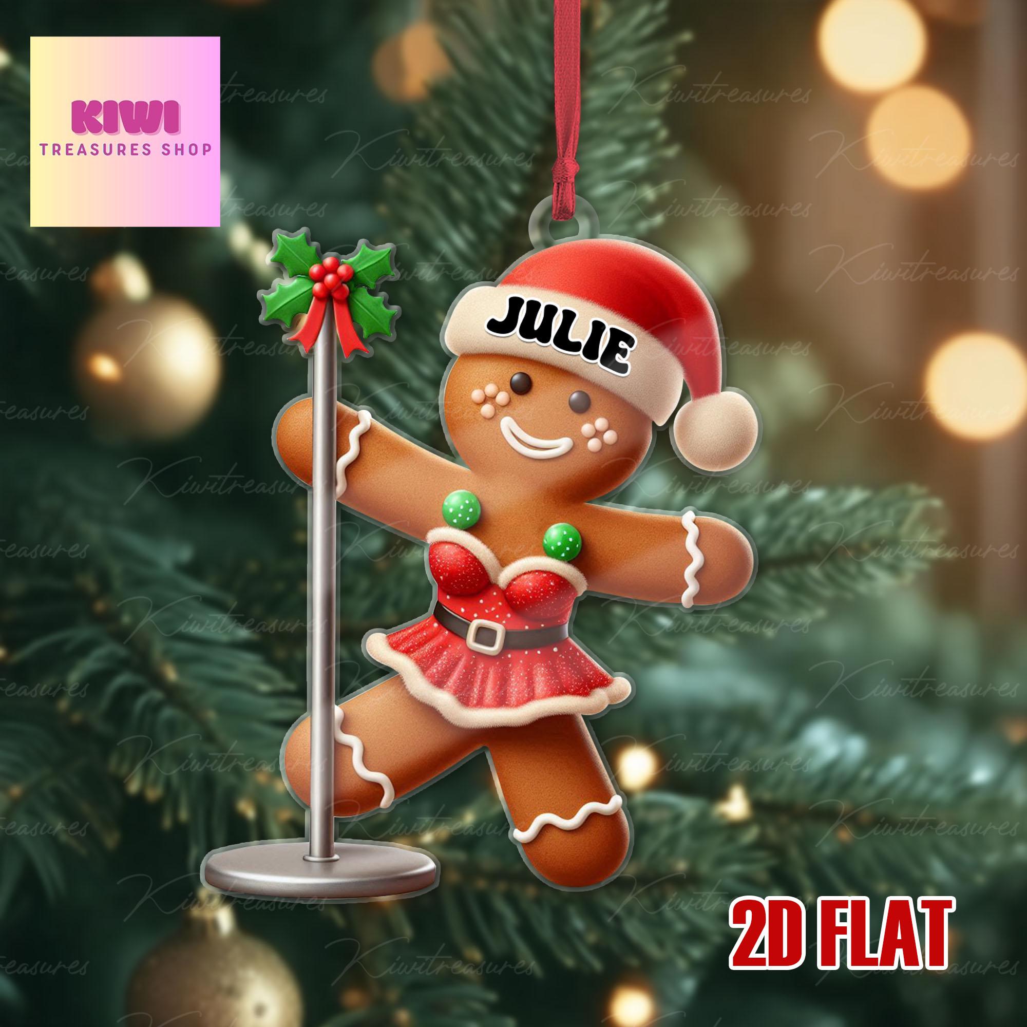 Personalized gingerbread poledane Ornament, 2d FLAT pole dance ornament, gingerbread ornament, sarcasm pole dancer gift, cute ornament