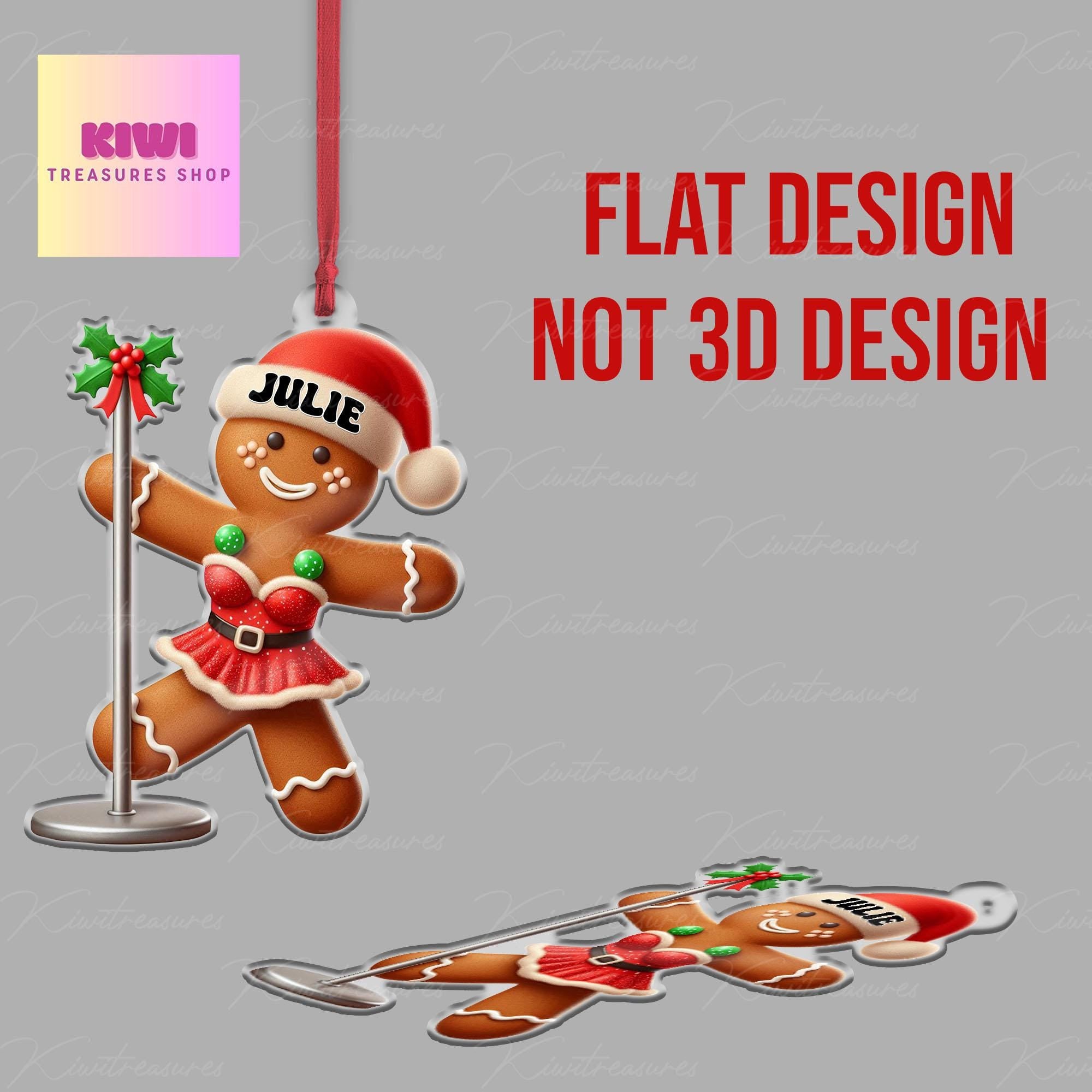 Personalized gingerbread poledane Ornament, 2d FLAT pole dance ornament, gingerbread ornament, sarcasm pole dancer gift, cute ornament