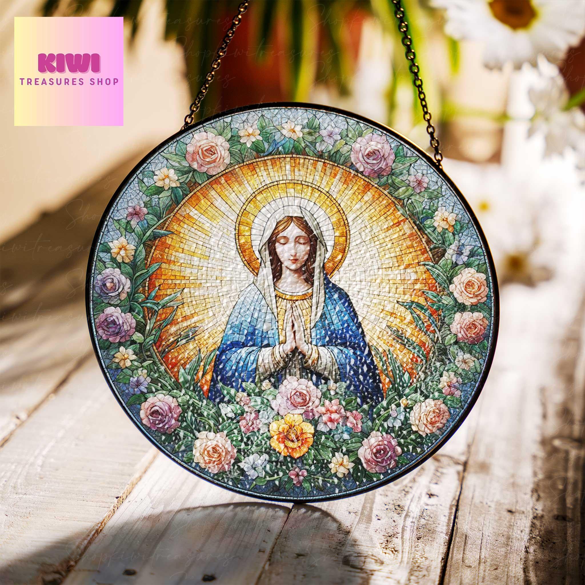 Virgin Mary Religious GLASS Suncatcher Hanging, Jesus Christ, Maria christian hanging, Catholic Suncatcher, Christian mom gift