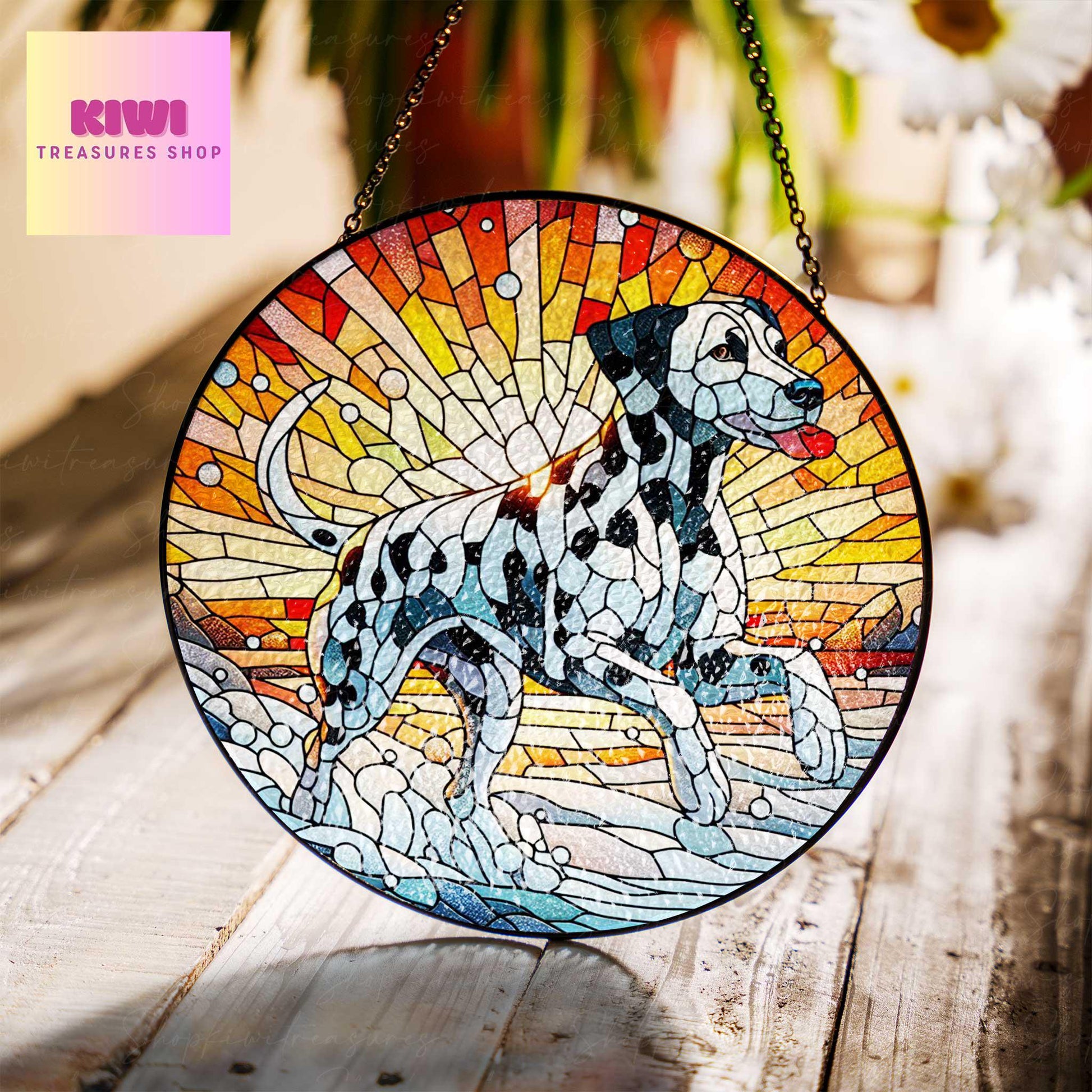 Dalmatian Winter GLASS Suncatcher Hanging, dalmatian Winter art, dalmatian suncatcher hanging, Dog window hanging, dog mom gift