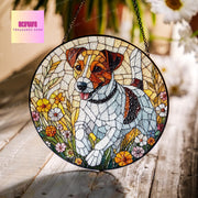 Jack Russell Terrier wildflowers GLASS Suncatcher Hanging, Jack Russell Terrier glass, dog suncatcher hanging, dog mom gift