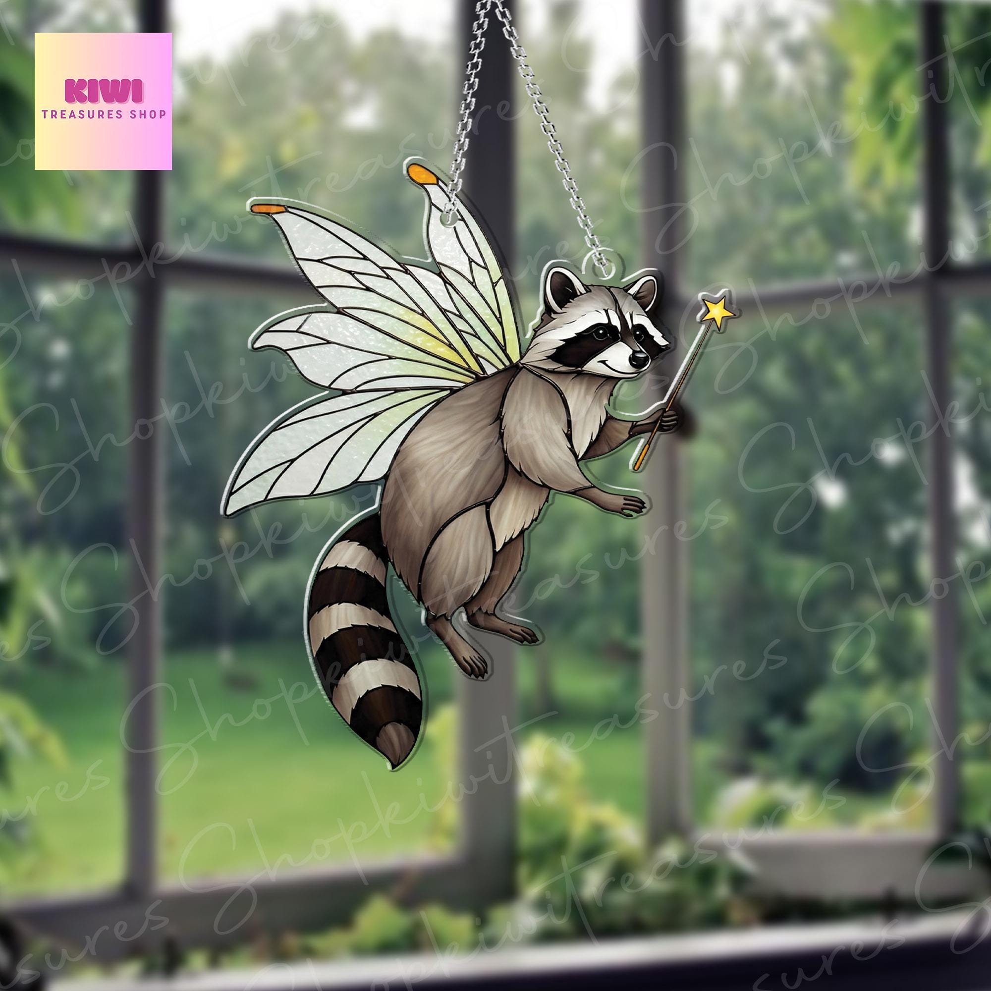Cute fairy Raccoon Acrylic Window Hanging, Raccoon Window Art, Raccoon Decor, Stay Trashy, Funny raccoon, Trash animal