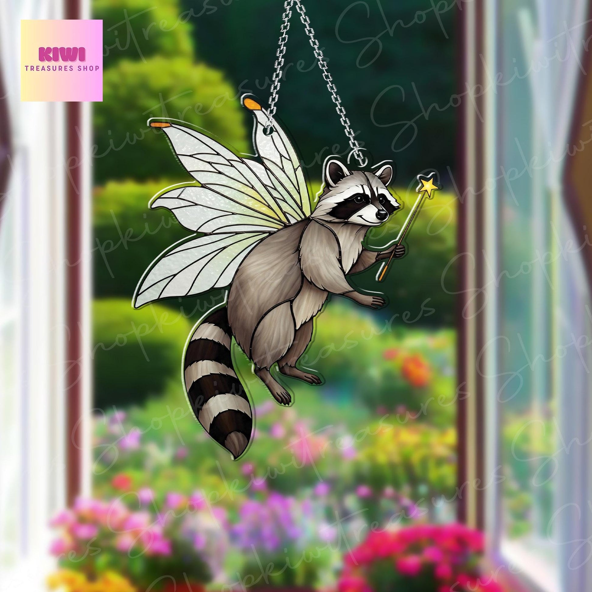 Cute fairy Raccoon Acrylic Window Hanging, Raccoon Window Art, Raccoon Decor, Stay Trashy, Funny raccoon, Trash animal