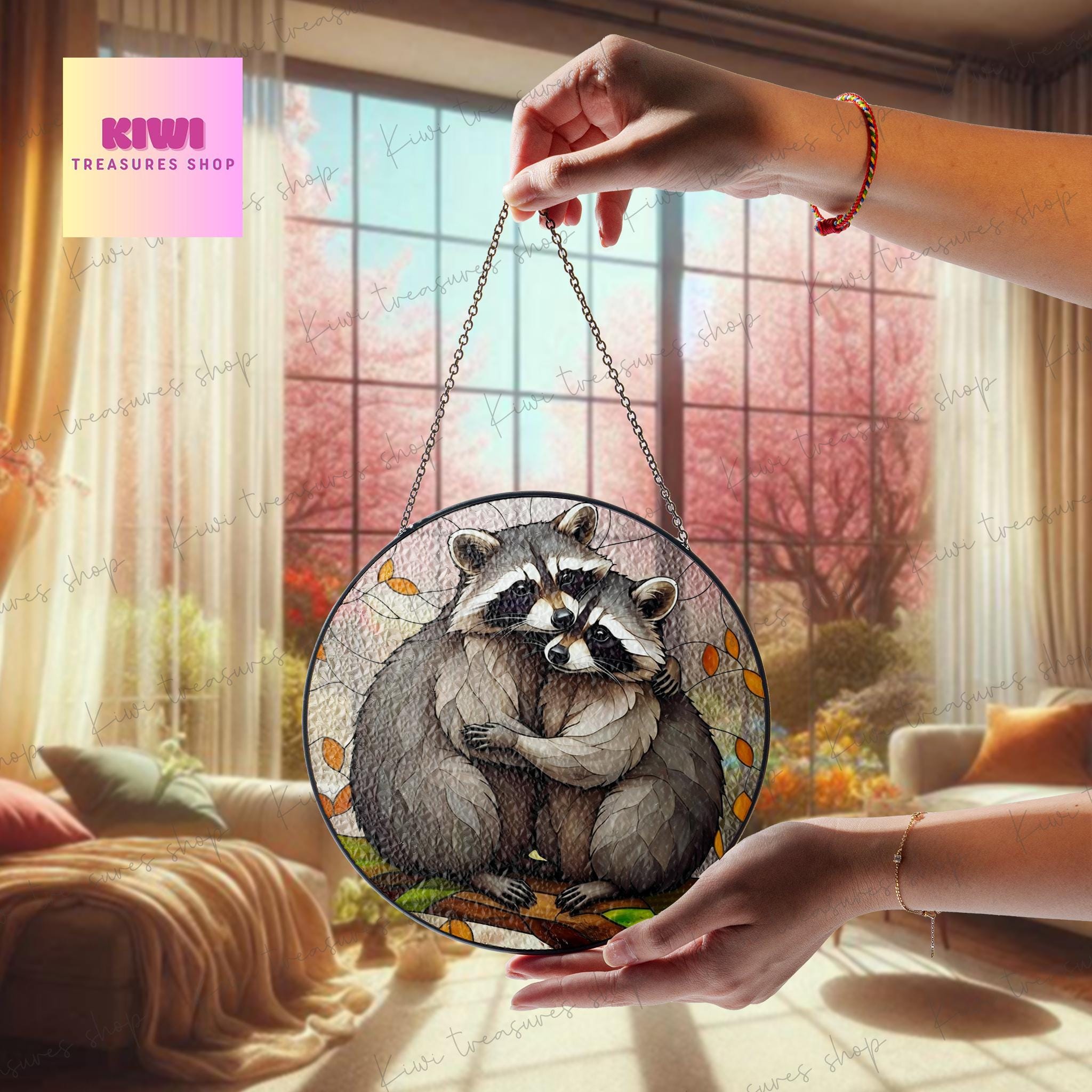 Raccoon hugging GLASS Suncatcher, Raccoon Decor, Sunflower Decor, Gift For Raccoon Lover, Funny couple gift, anniversary gift