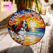 Basset Hound GLASS sunset beach Suncatcher Hanging, Basset Hound Suncatcher Ornament, Dog Lovers Gift, Dog Memorial Gift