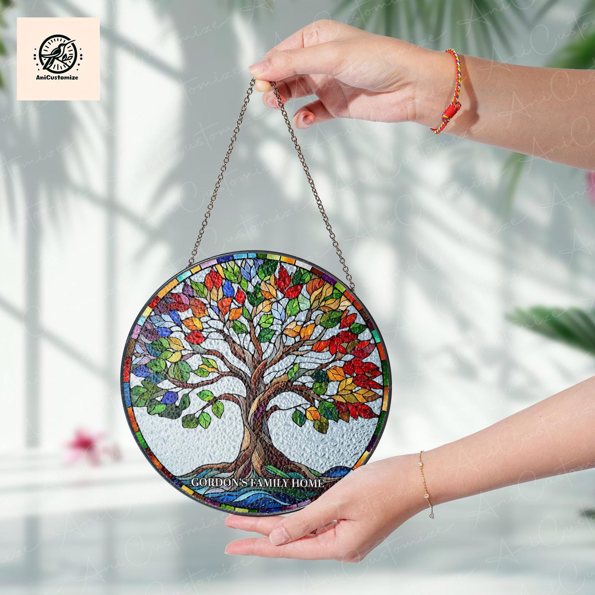 Custom Tree Of Life GLASS Suncatcher, Family Tree Suncatcher, Family Home Decor, Family Window Hanging, Gift For Mom, Home Decoration