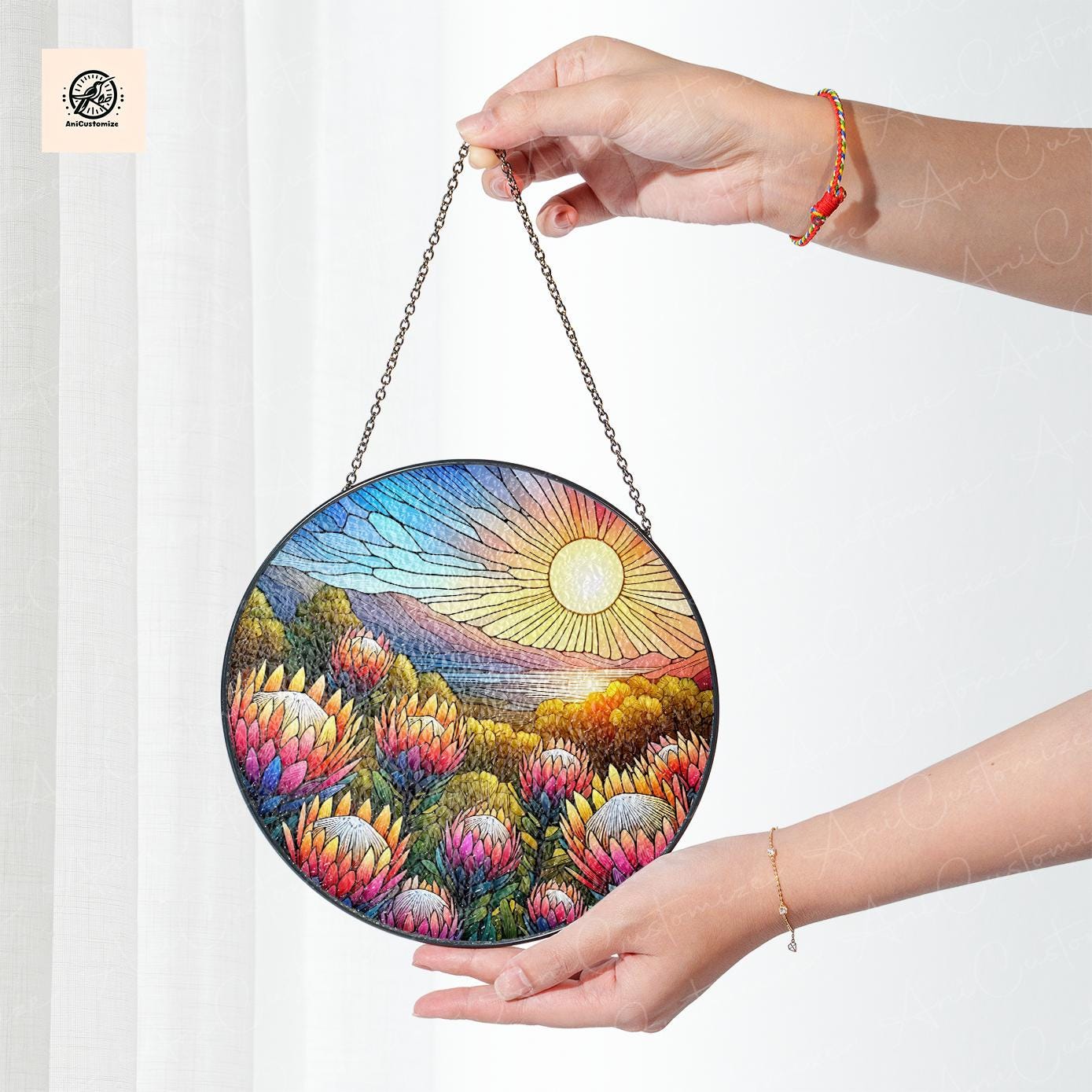 King Protea Flowers GLASS Suncatcher, Protea Flower Lover Decor, Flower Glass Decor, Gift For Mom, Mom Gift, Kitchen Decor, Yard Decor