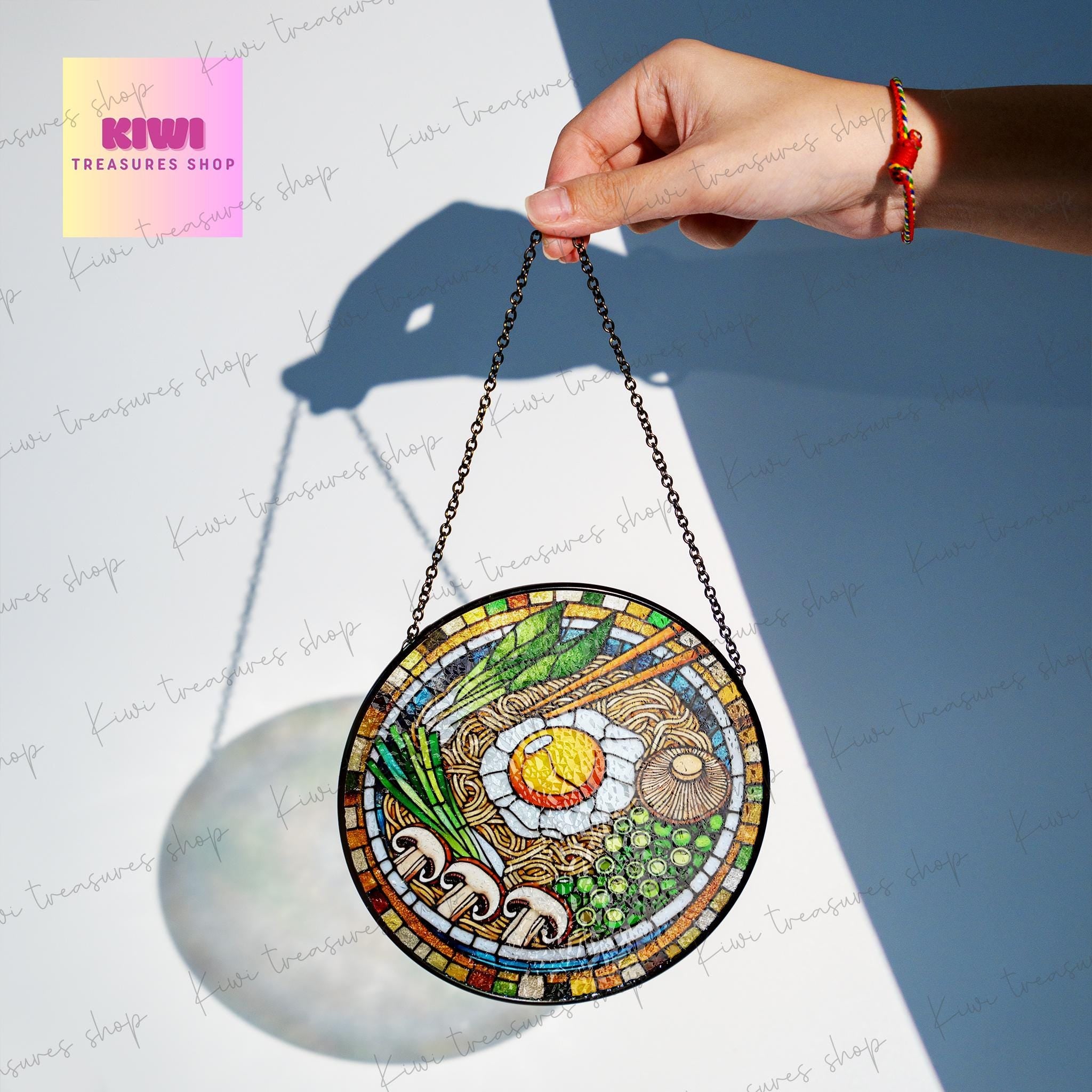 Japanese Ramen GLASS Suncatcher Hanging Ramen Foodie Window hanging Suncatcher ornament gift for food nerd home decoration, ramen lover